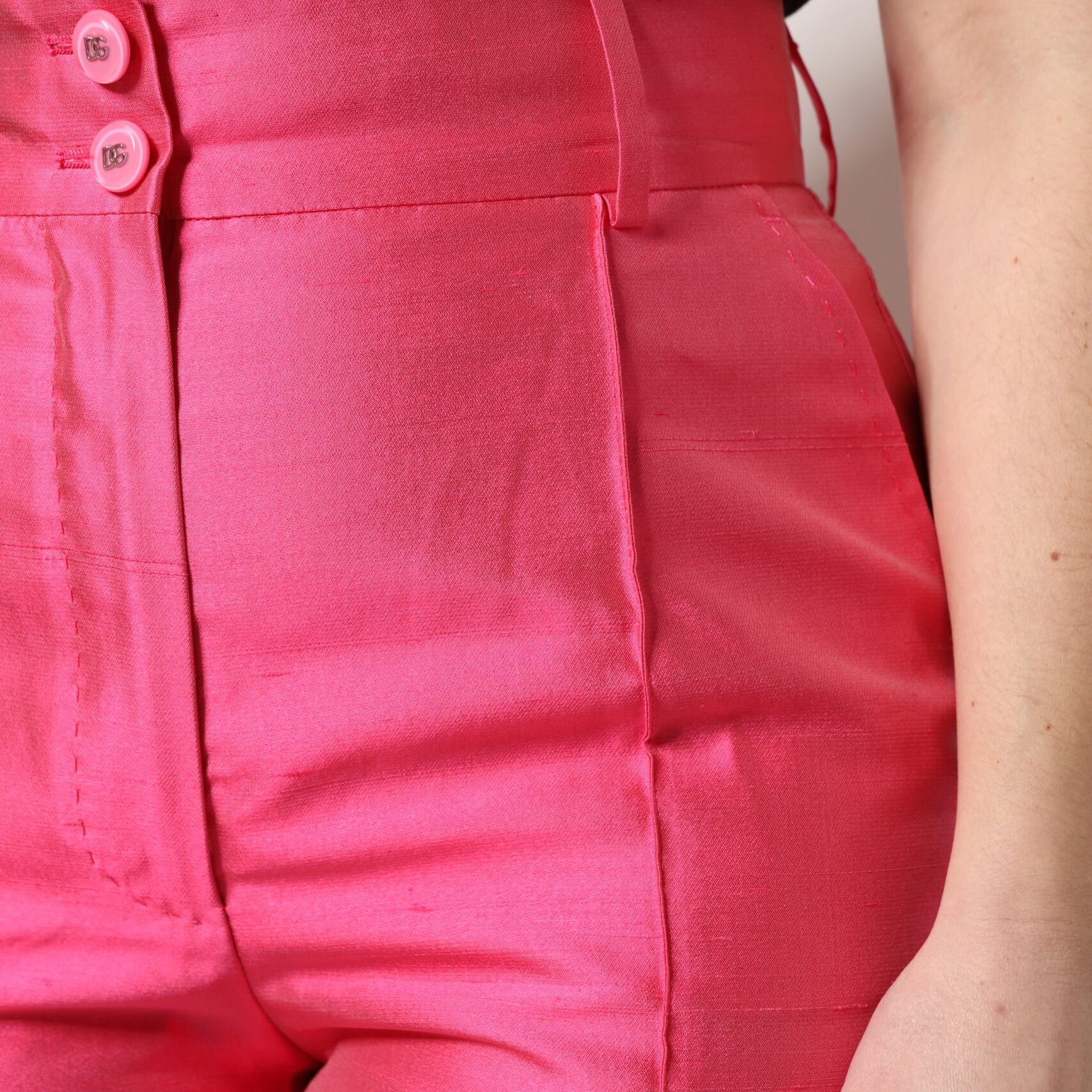 Dolce & Gabbana Pink Silk High Waist Tapered Pants