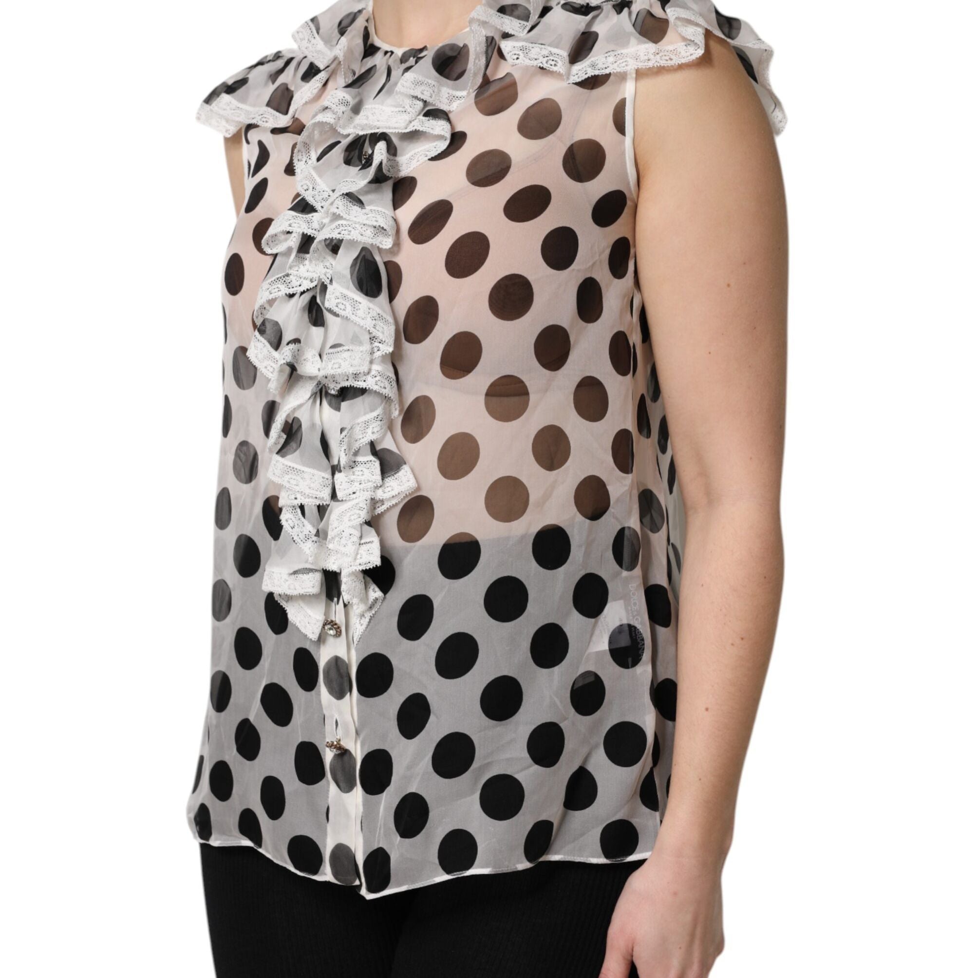 Dolce & Gabbana White Black Polka Dot Cotton Sleeveless Top