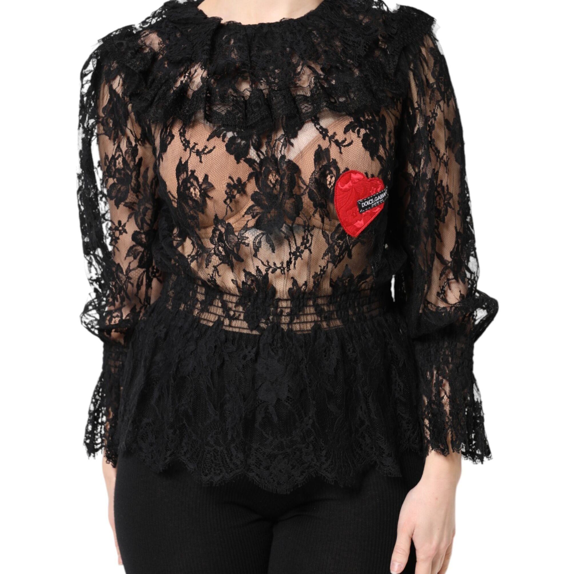 Dolce & Gabbana Black Cotton Floral Lace Women Blouse Top