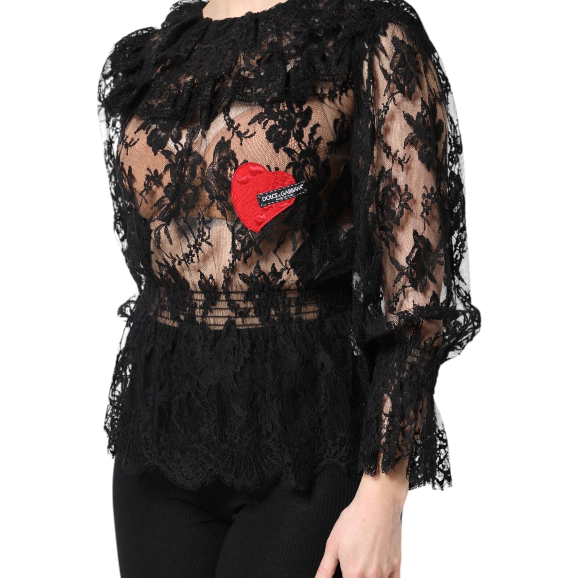 Dolce & Gabbana Black Cotton Floral Lace Women Blouse Top