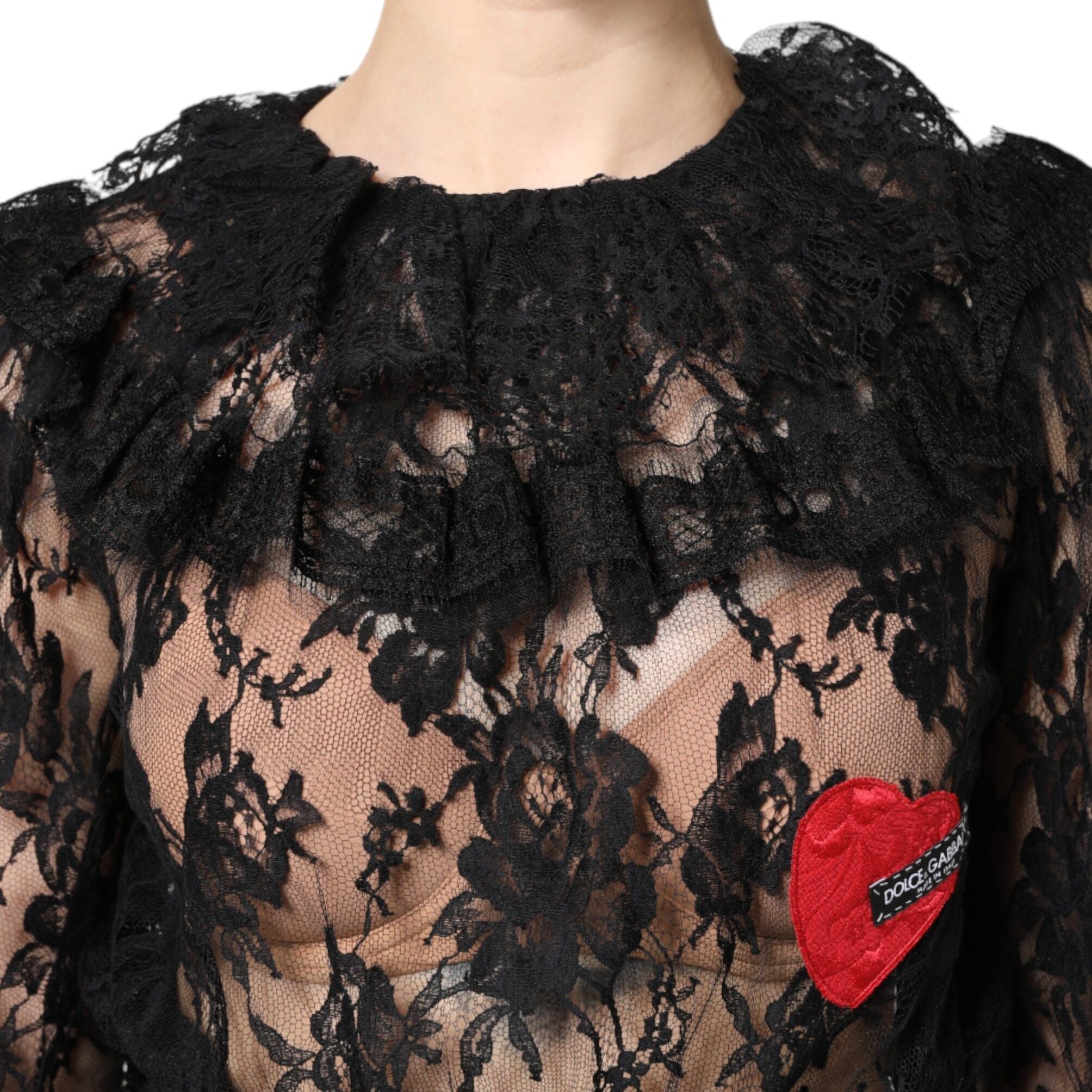 Dolce & Gabbana Black Cotton Floral Lace Women Blouse Top