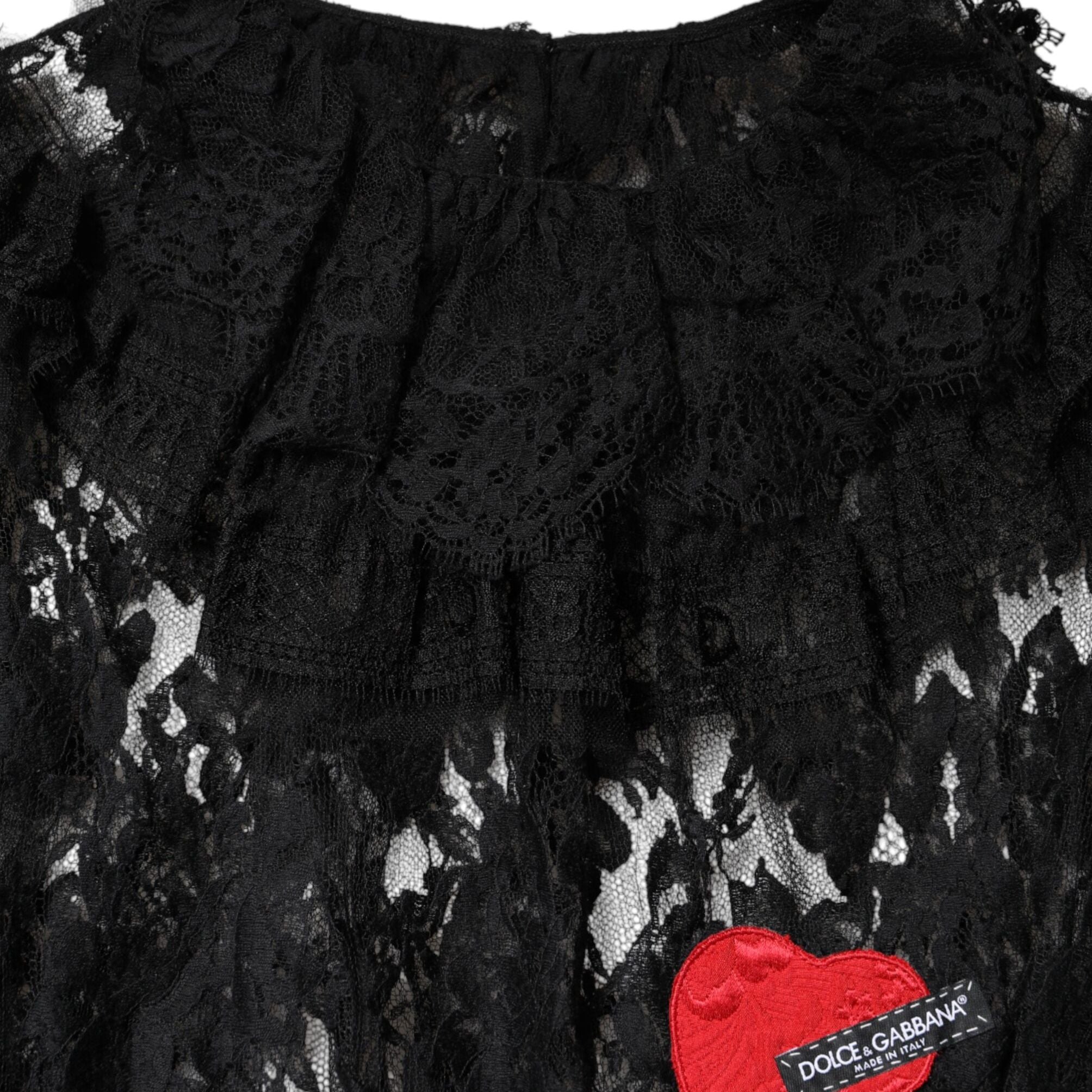 Dolce & Gabbana Black Cotton Floral Lace Women Blouse Top