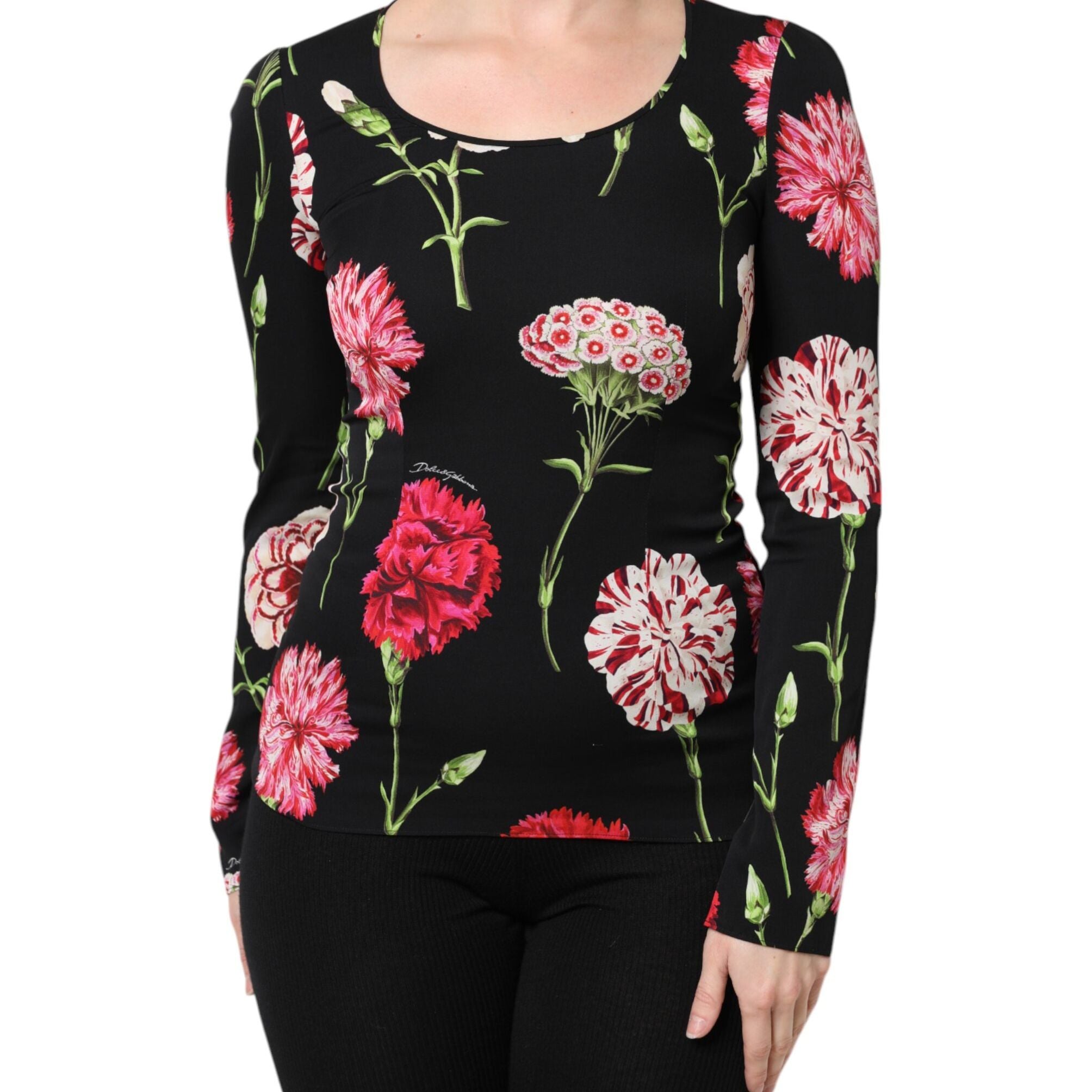 Dolce & Gabbana Black Floral Long Sleeve Women Blouse Top
