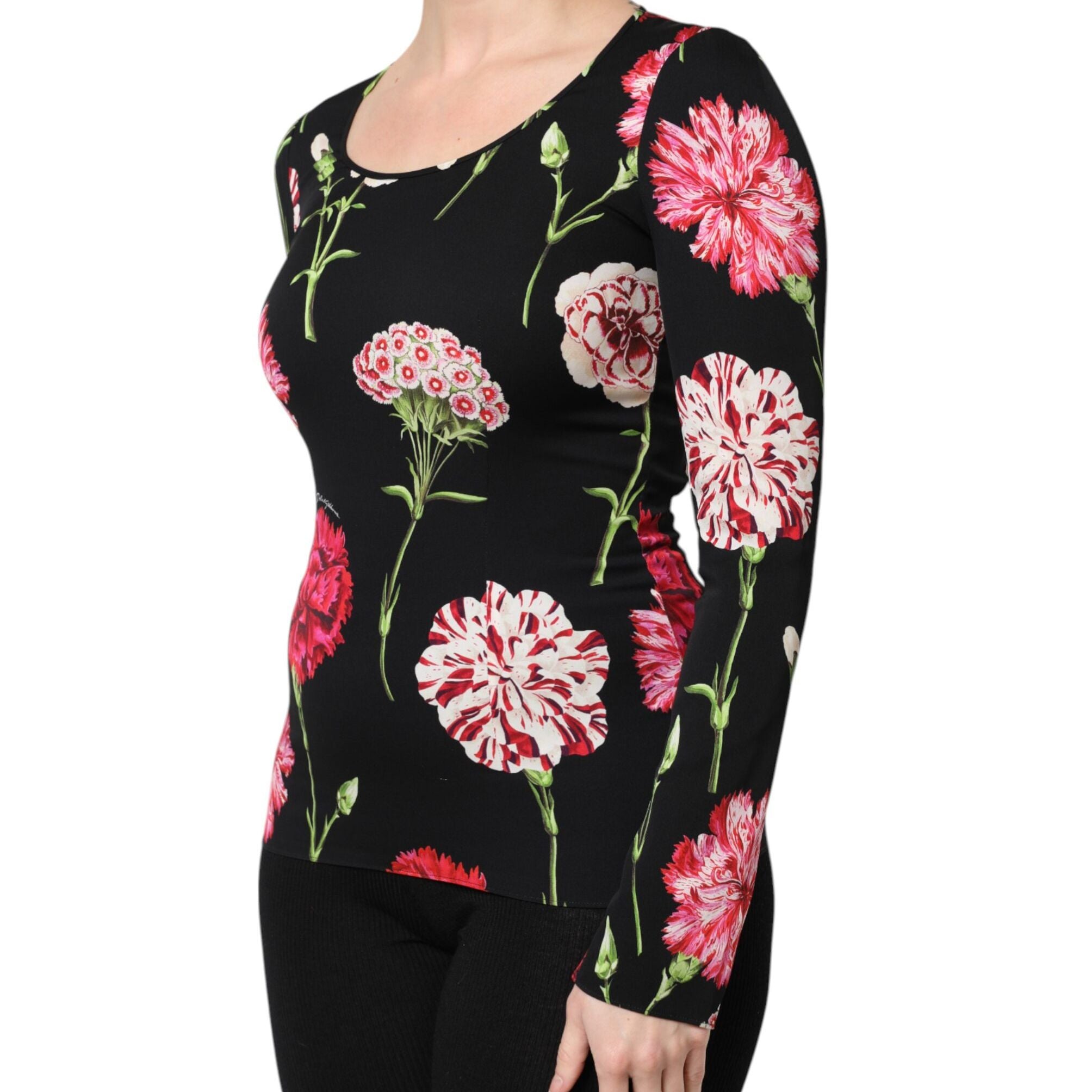Dolce & Gabbana Black Floral Long Sleeve Women Blouse Top