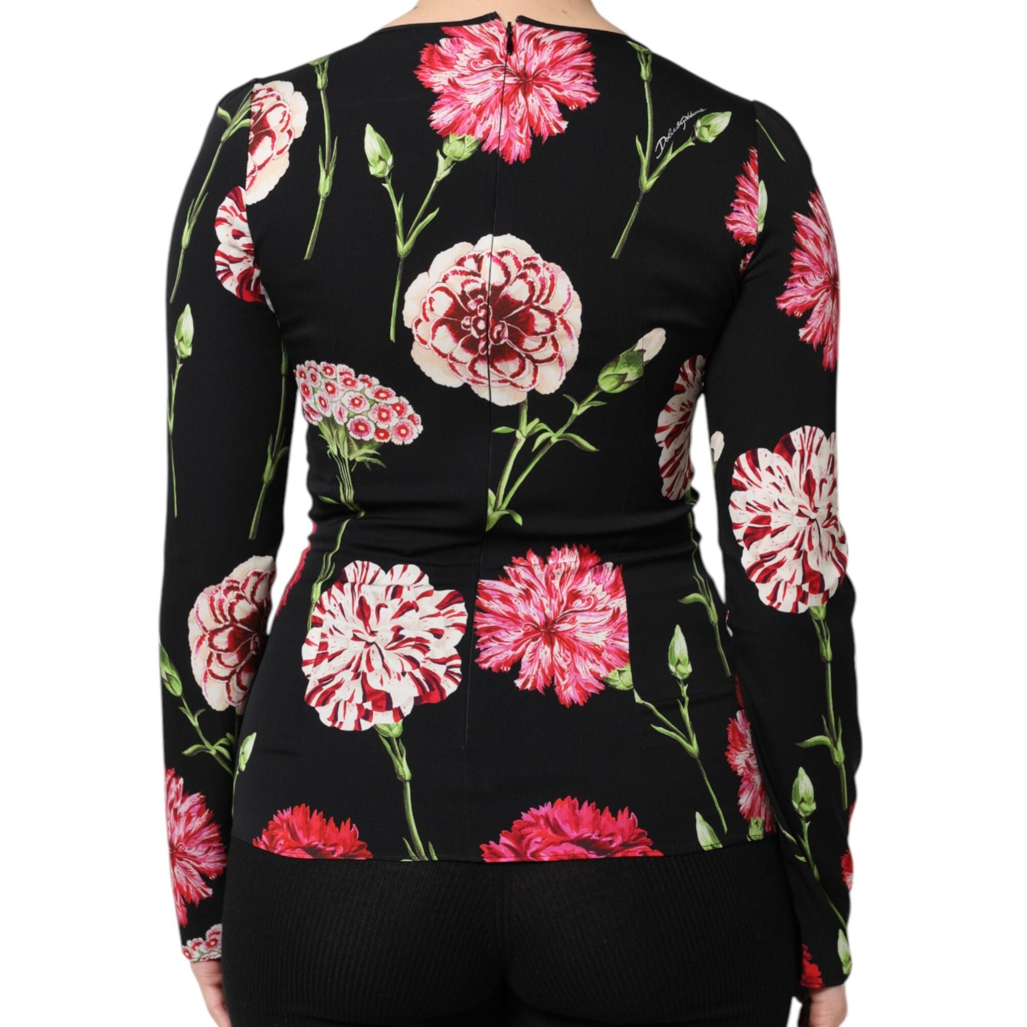 Dolce & Gabbana Black Floral Long Sleeve Women Blouse Top