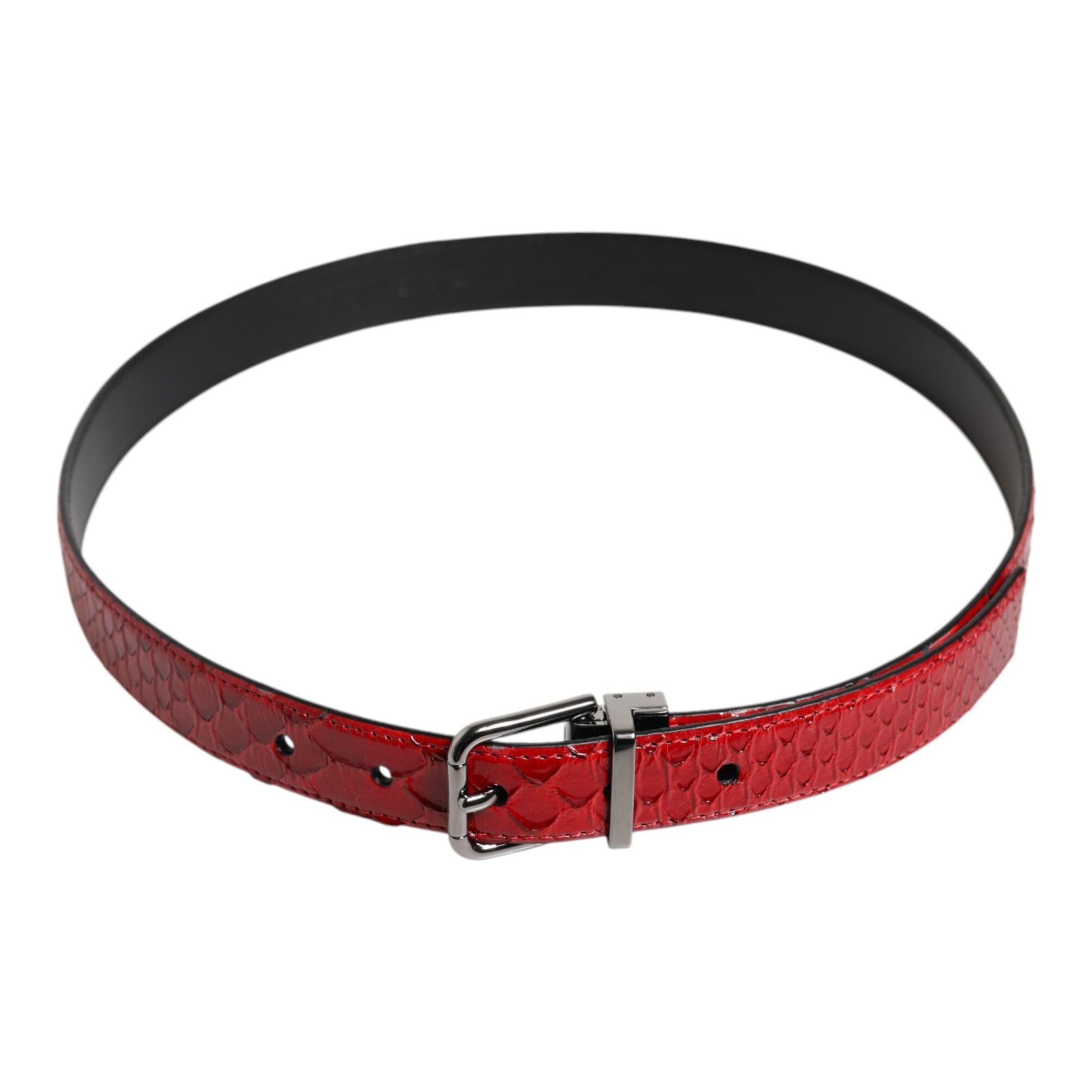 Dolce & Gabbana Red Exotic Leather Brass Metal Buckle Belt