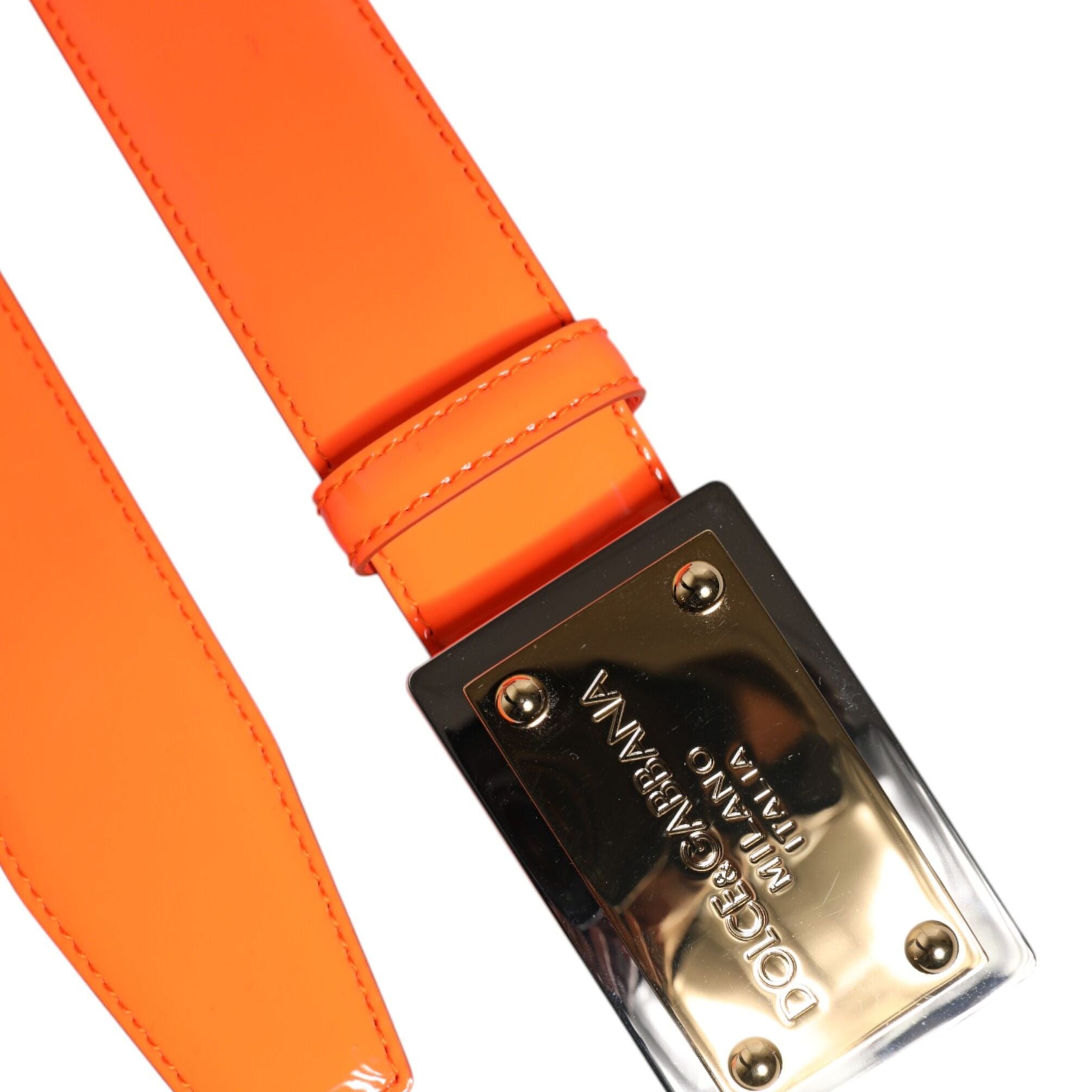Dolce & Gabbana Orange Gold Tone Metal Logo Buckle Belt