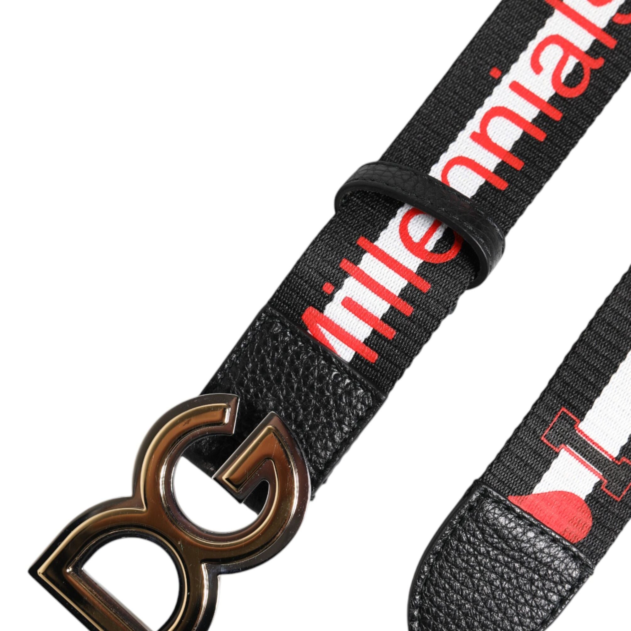 Dolce & Gabbana Black Cotton Logo Print DG Buckle Belt