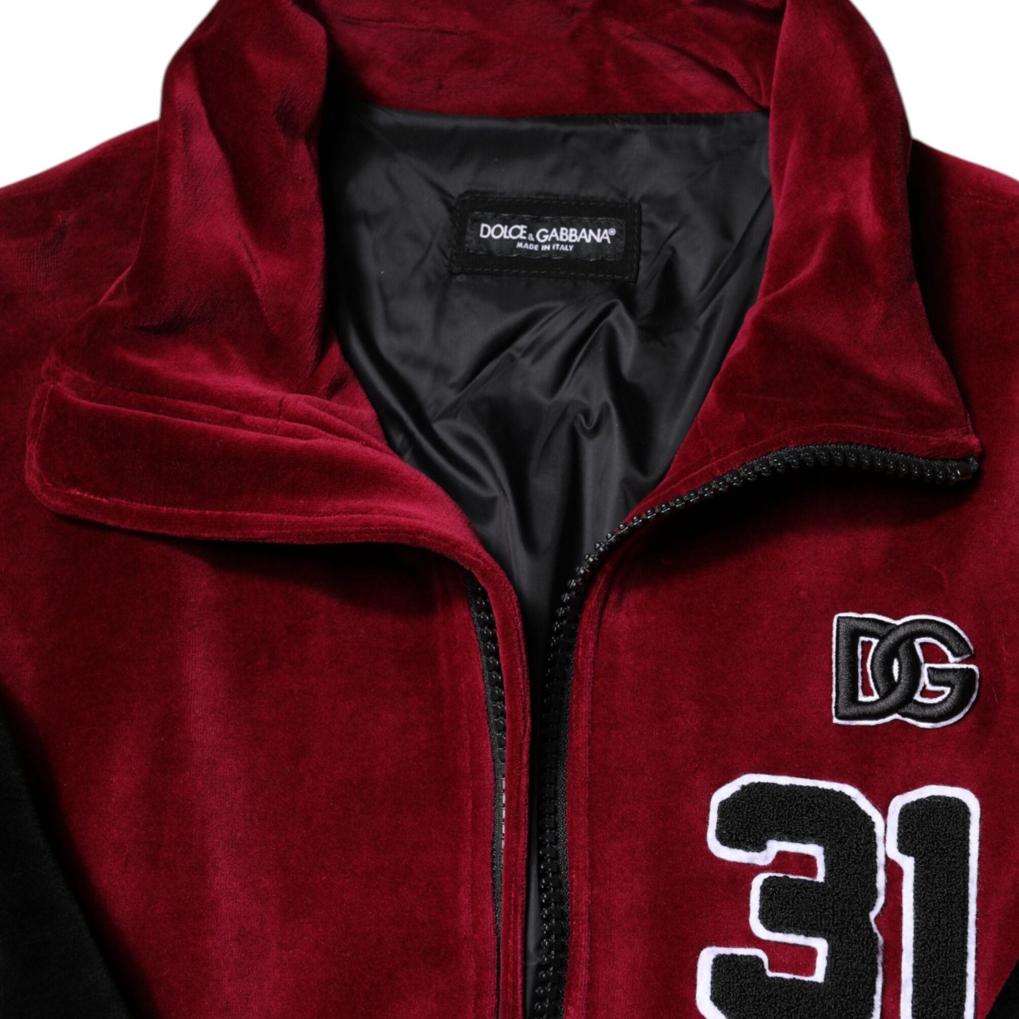 Dolce & Gabbana Red Black Cotton Logo FullZip Bomber Jacket