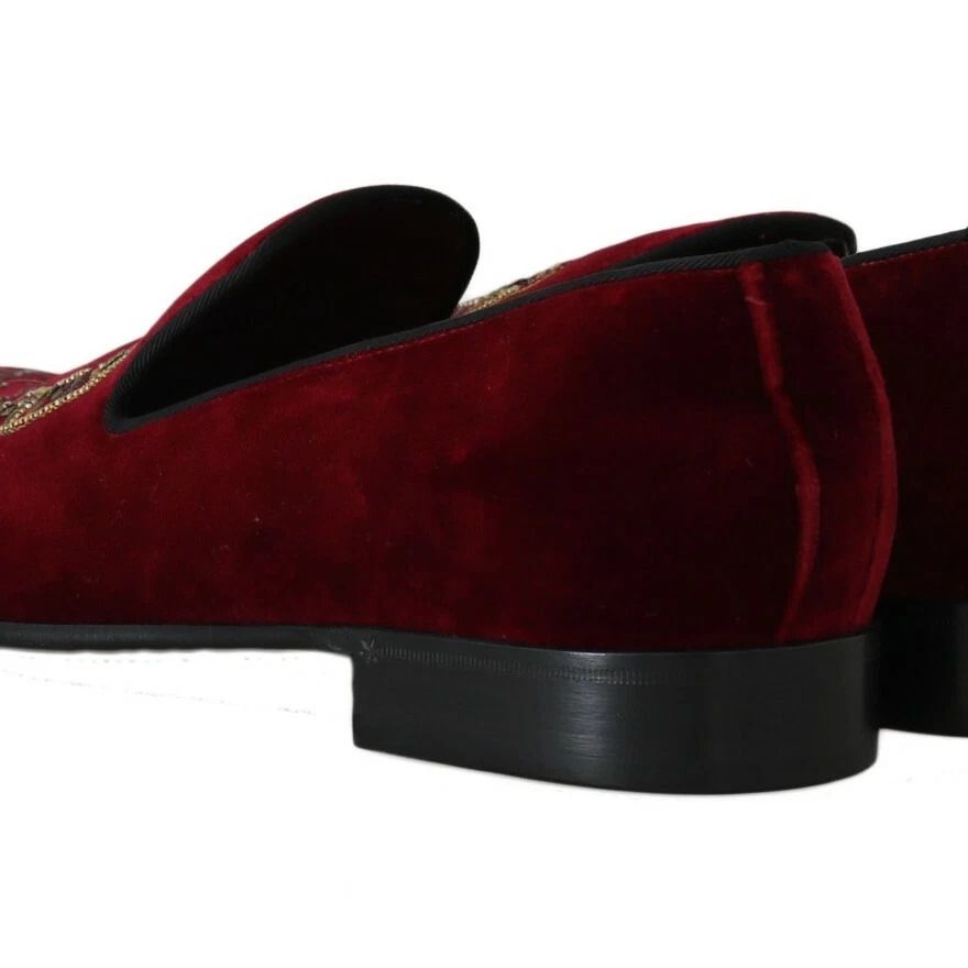 Dolce & Gabbana Bordeaux Velvet Loafers Gun Horseshoe Shoes
