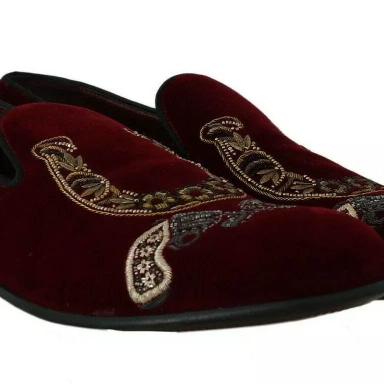 Dolce & Gabbana Bordeaux Velvet Loafers Gun Horseshoe Shoes