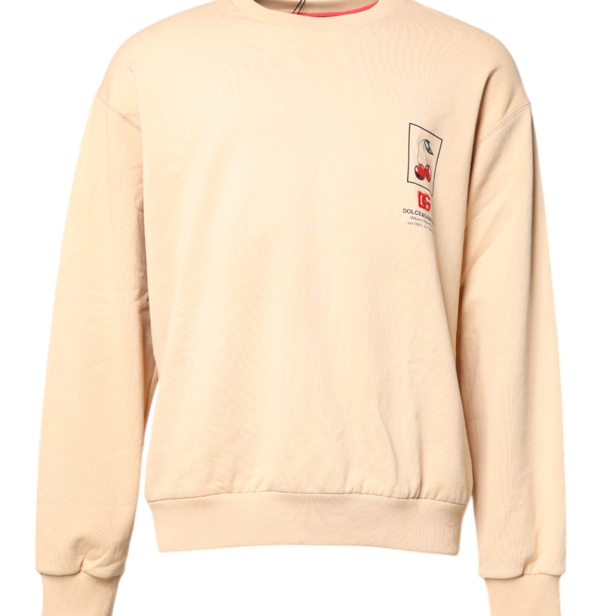 Dolce & Gabbana Beige Cherry Print Crew Neck Pullover Sweater