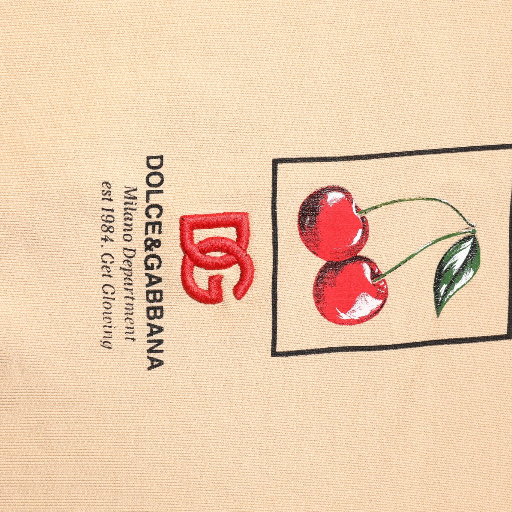 Dolce & Gabbana Beige Cherry Print Crew Neck Pullover Sweater