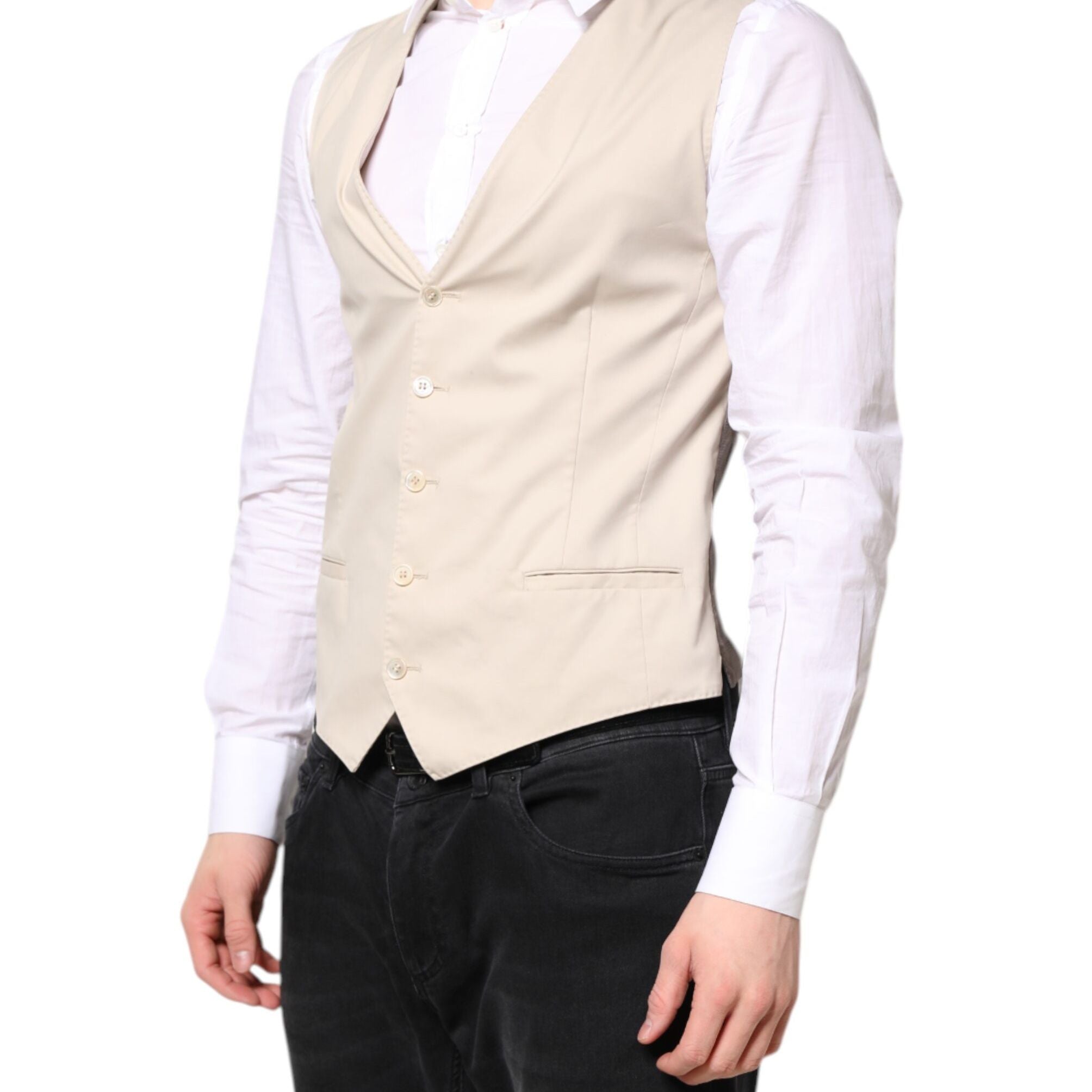 Dolce & Gabbana Beige Gray Dress Men Formal Waistcoat Vest