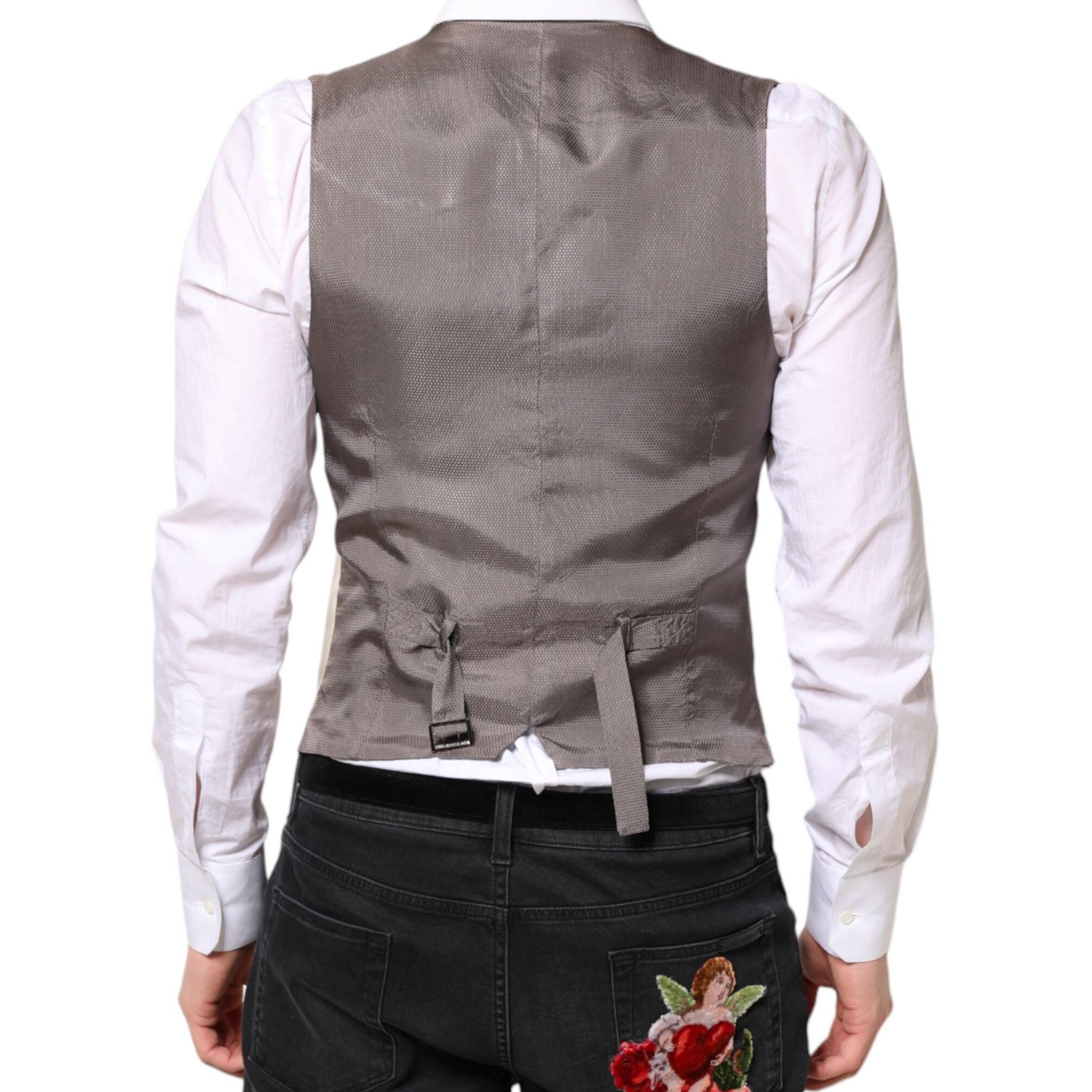 Dolce & Gabbana Beige Gray Dress Men Formal Waistcoat Vest