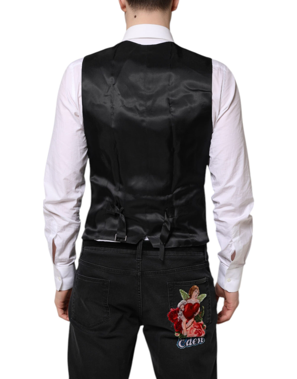 Dolce & Gabbana Black Wool Waistcoat Dress Formal Vest