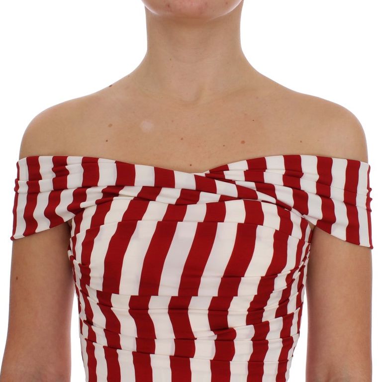 Dolce & Gabbana Red White Silk Stretch Dress