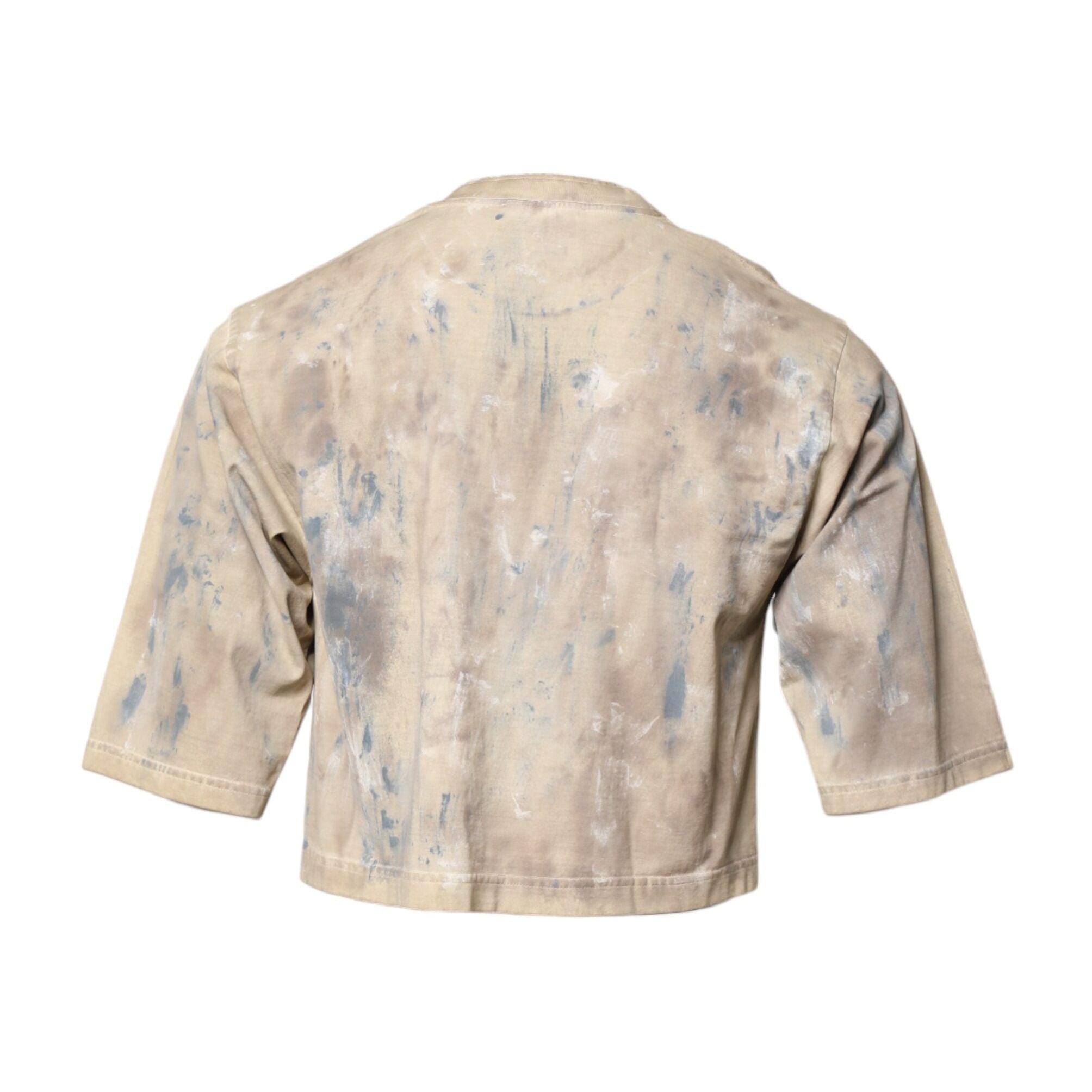 Dolce & Gabbana Beige Tie Dye DG Embroidery Cropped T-shirt