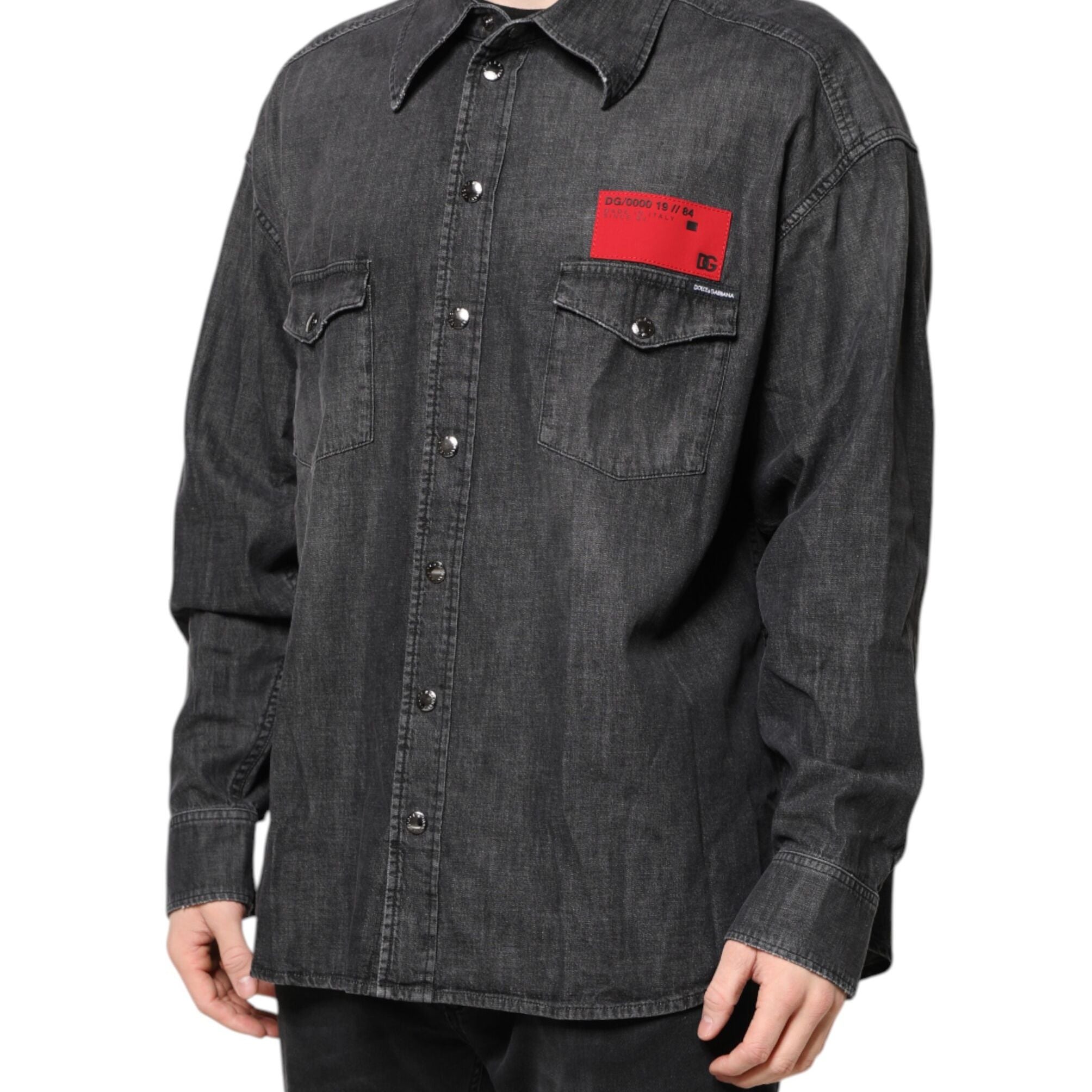 Dolce & Gabbana Gray Long Sleeves Button Down Denim Shirt
