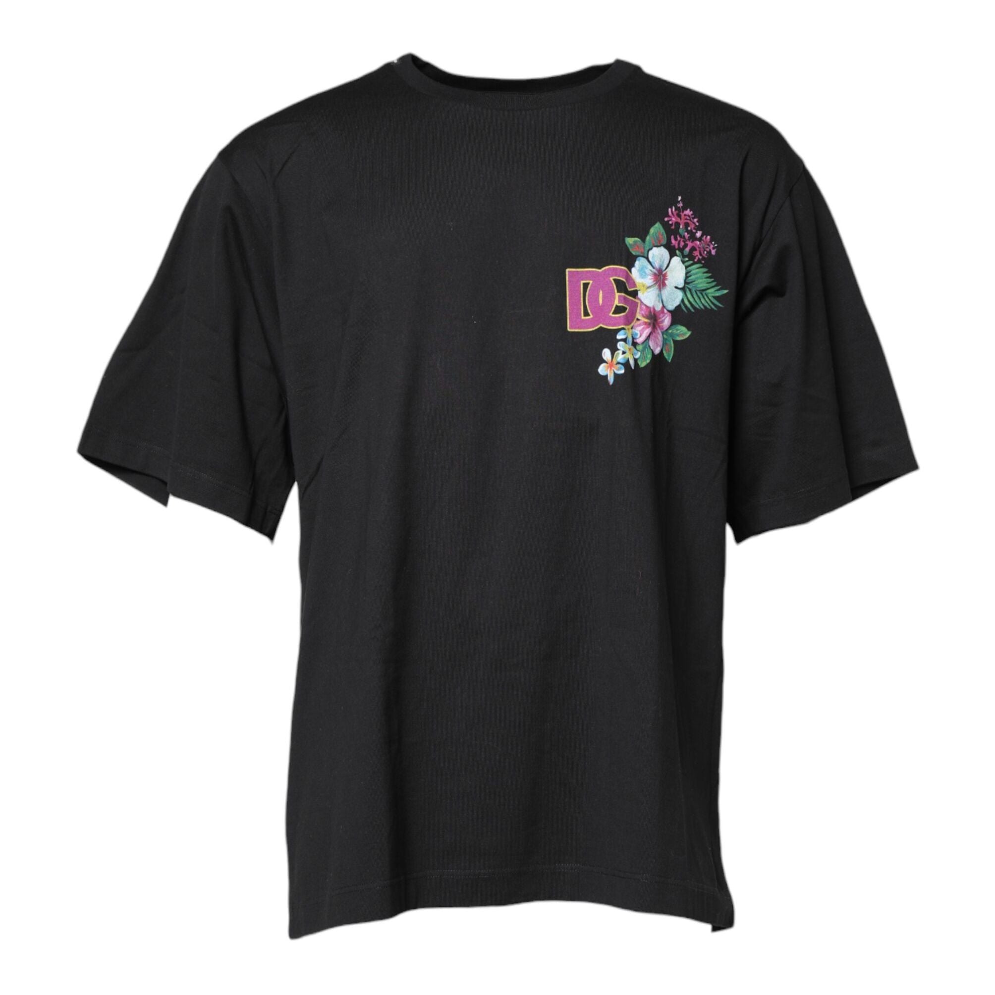 Dolce & Gabbana Black DG Floral Print Crew Neck T-shirt