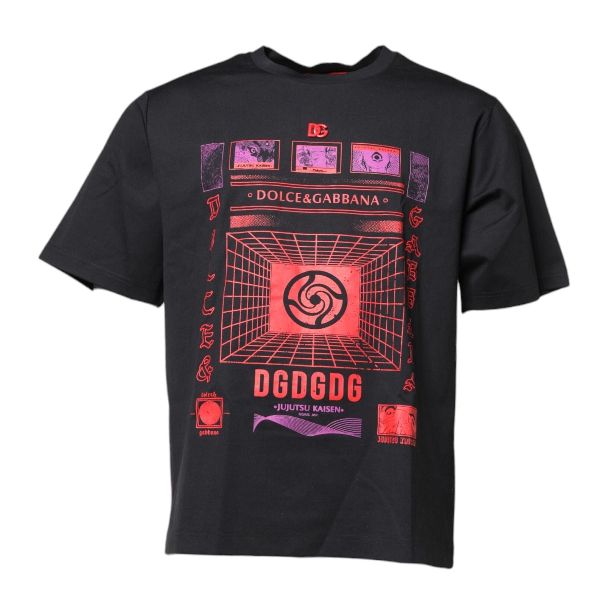Dolce & Gabbana Black Cotton Graphic Print Crew Neck T-shirt