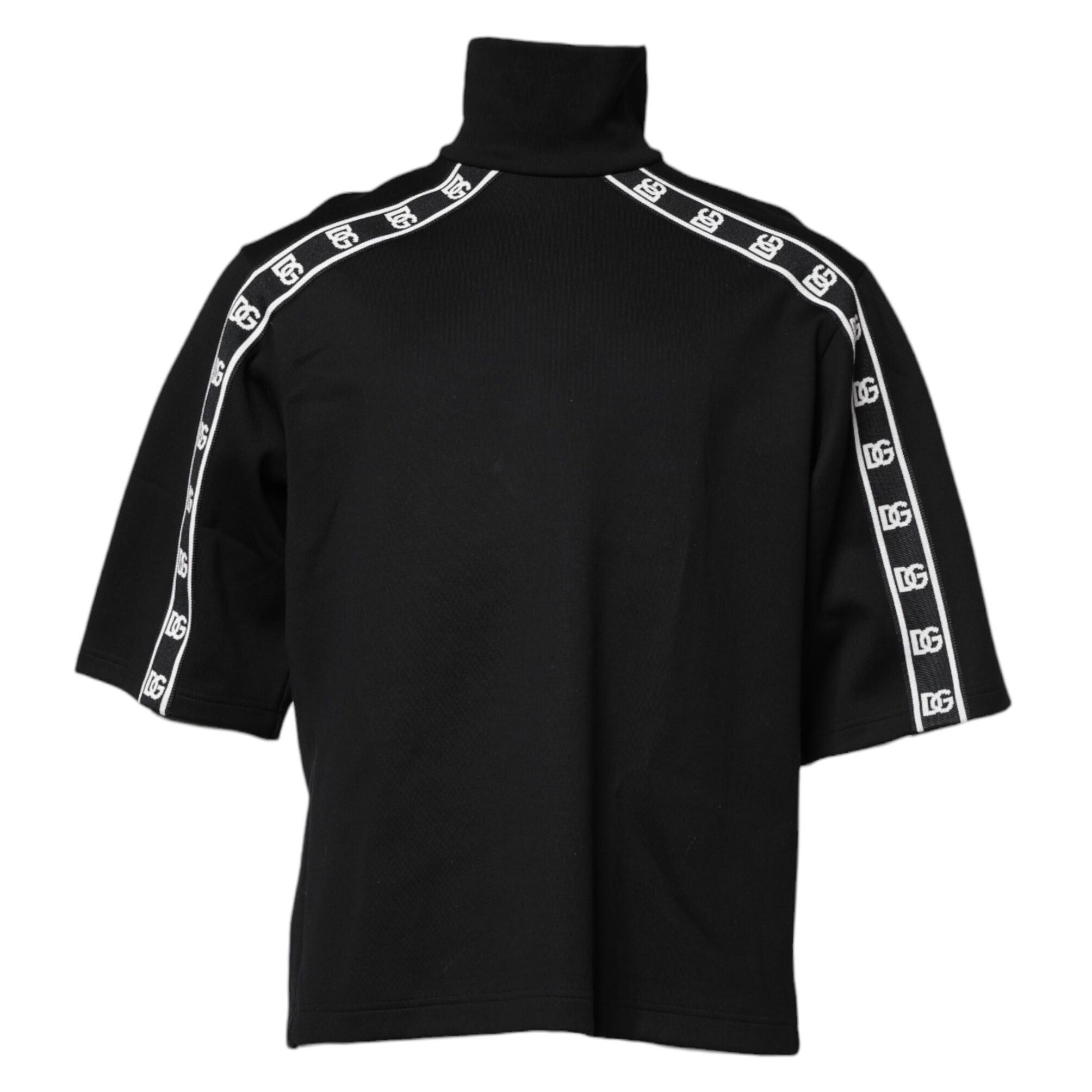 Dolce & Gabbana Black Cotton DG Print Turtleneck T-shirt
