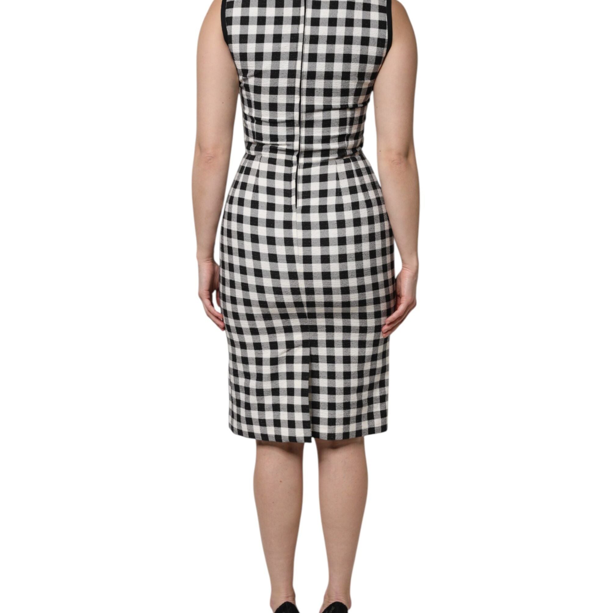 Dolce & Gabbana White Black Checkered Sleeveless Sheath Dress