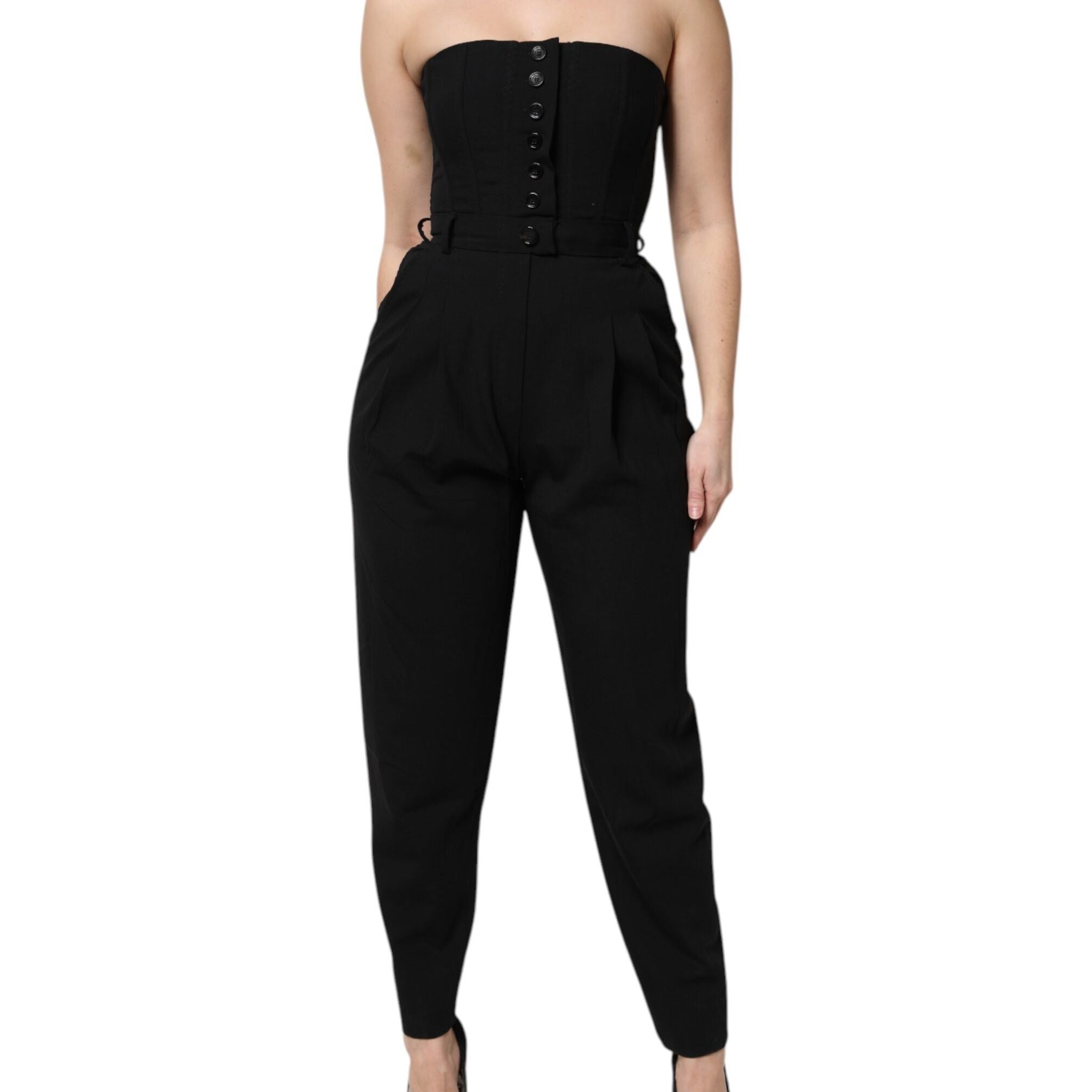 Dolce & Gabbana Black Wool Strapless Romper Jumpsuit Dress