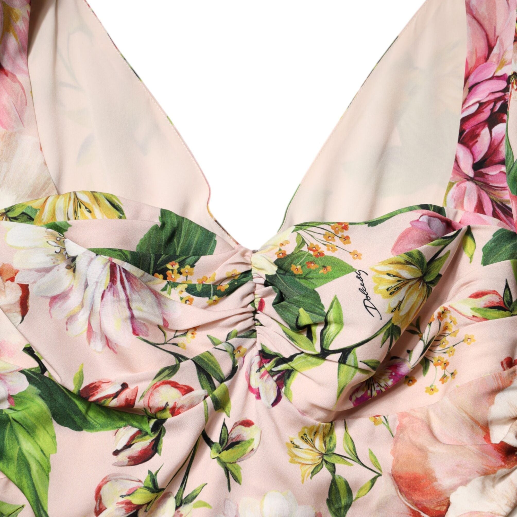 Dolce & Gabbana Pink Floral Silk Fit And Flared Midi Dress