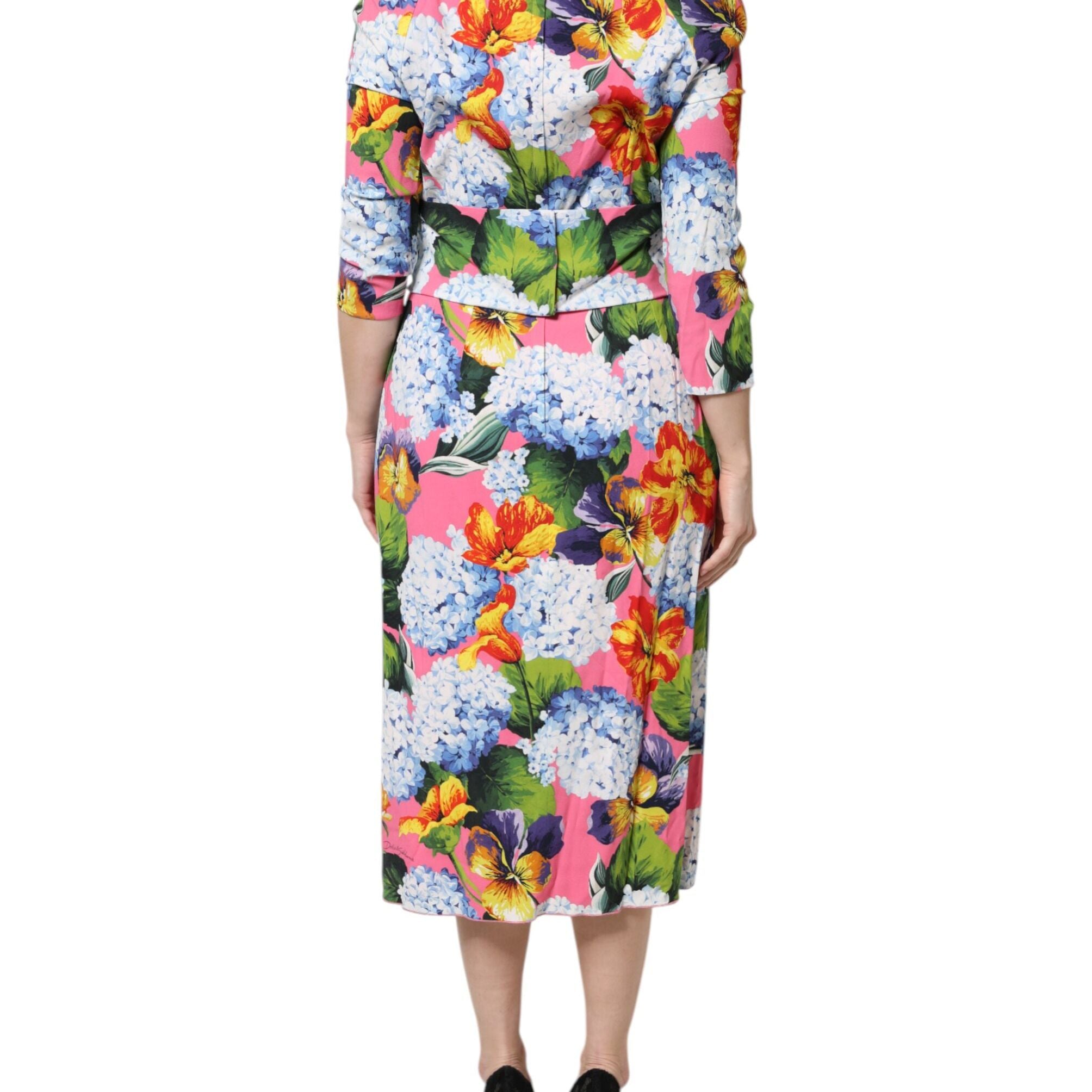 Dolce & Gabbana Multicolor Floral Pleated Sheath Midi Dress