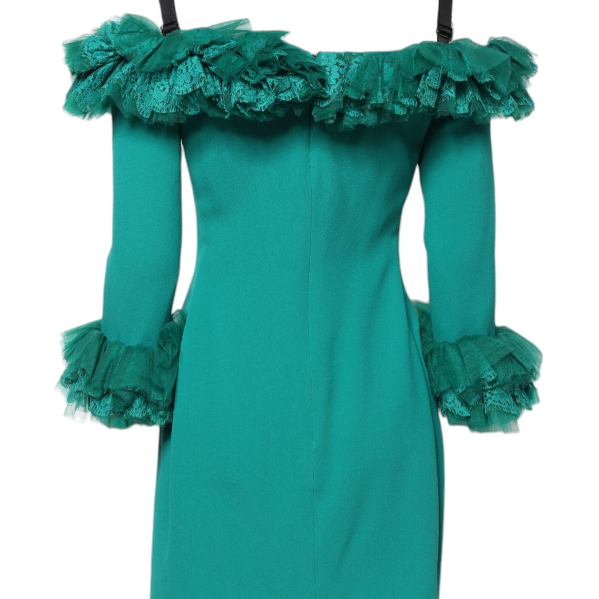 Dolce & Gabbana Green Lace Off Shoulder Sheath Mini Dress