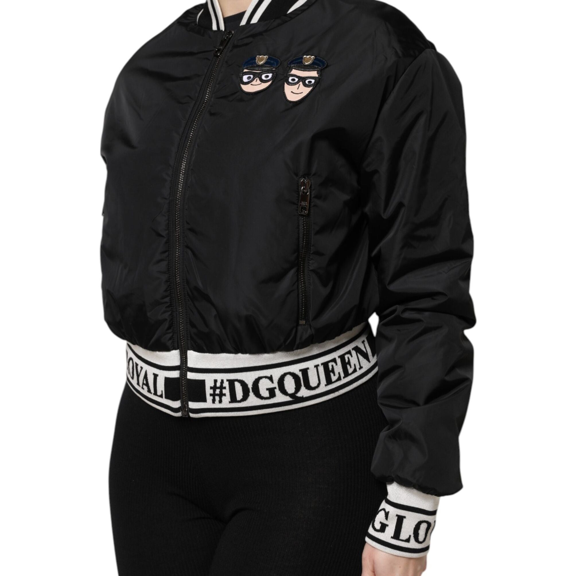 Dolce & Gabbana Black Nylon #DGFamily Full Zip Bomber Jacket