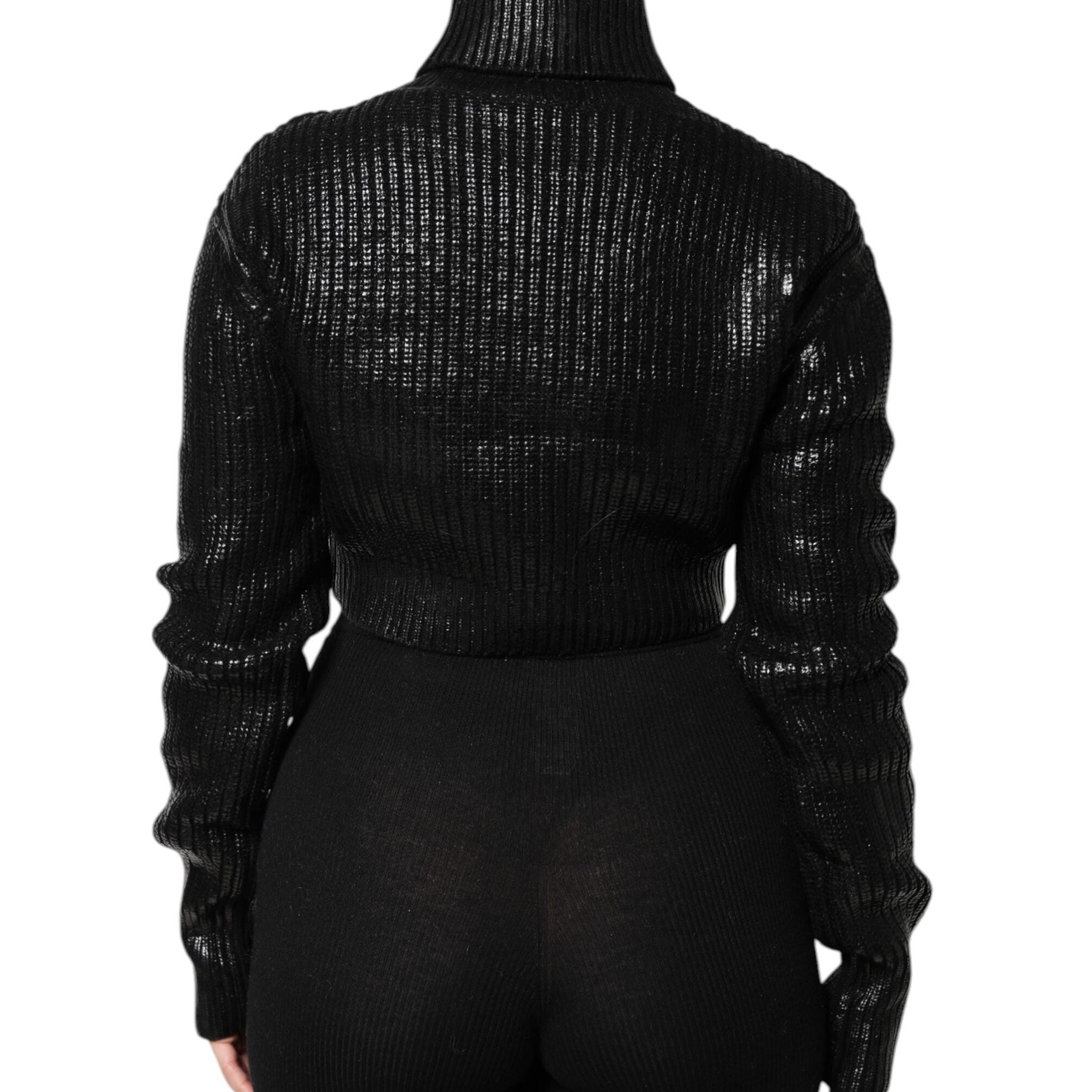 Dolce & Gabbana Black Wool Long Sleeve Turtleneck Cropped Top