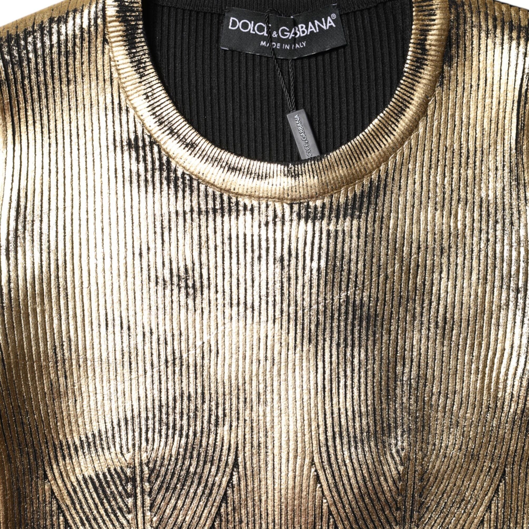 Dolce & Gabbana Gold Round Neck Long Sleeve Pullover Top