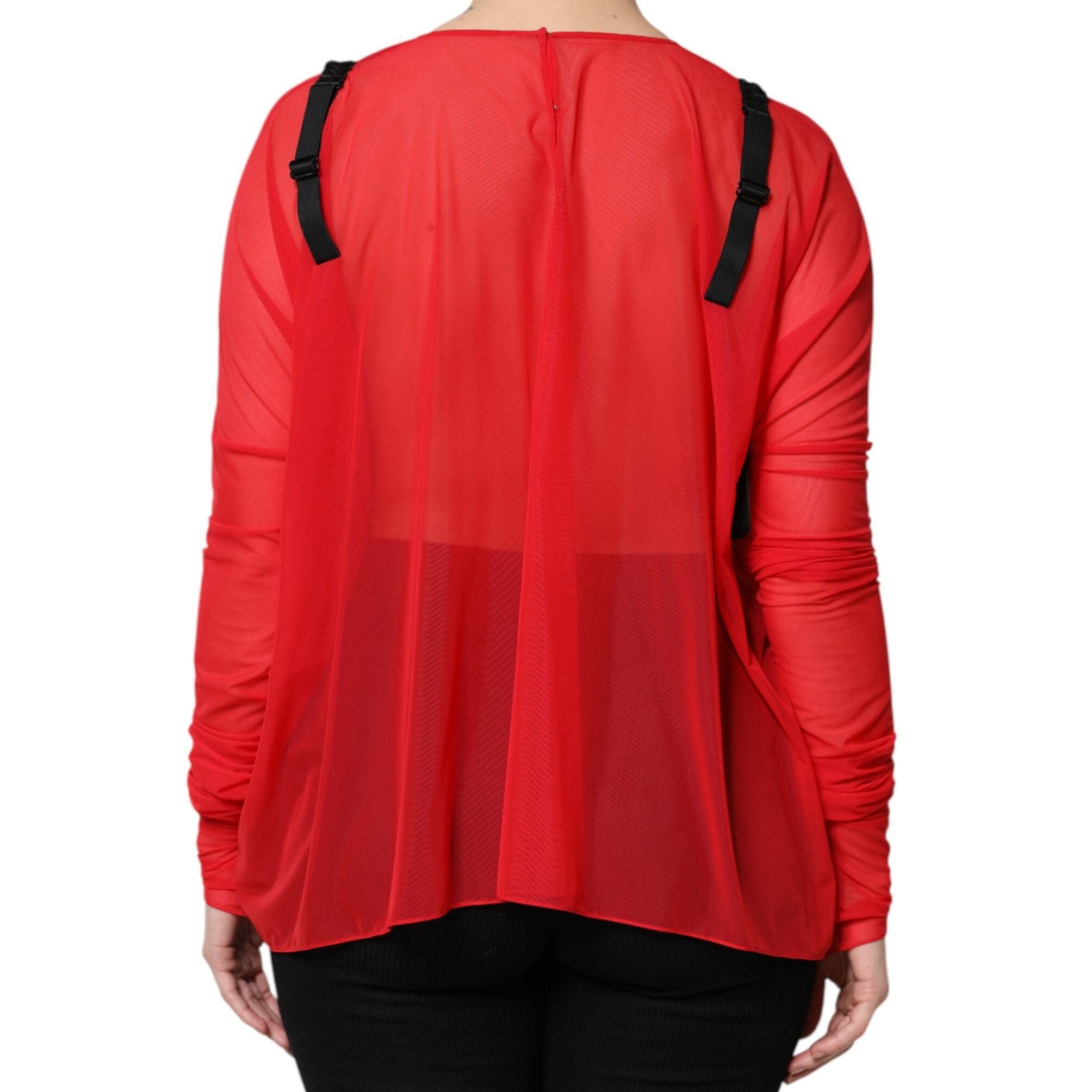 Dolce & Gabbana Red Black Bustier Detailing Long Sleeves Top