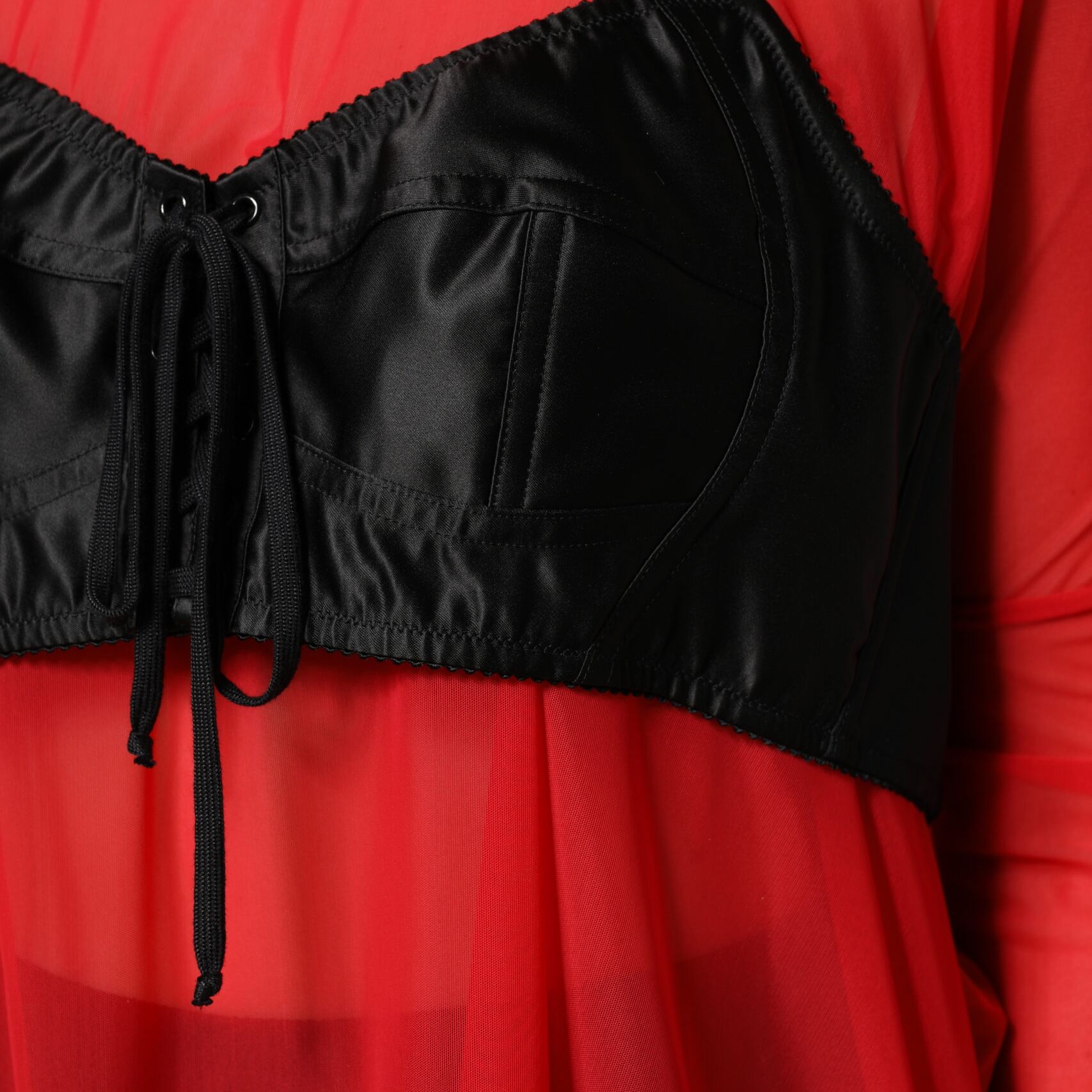 Dolce & Gabbana Red Black Bustier Detailing Long Sleeves Top