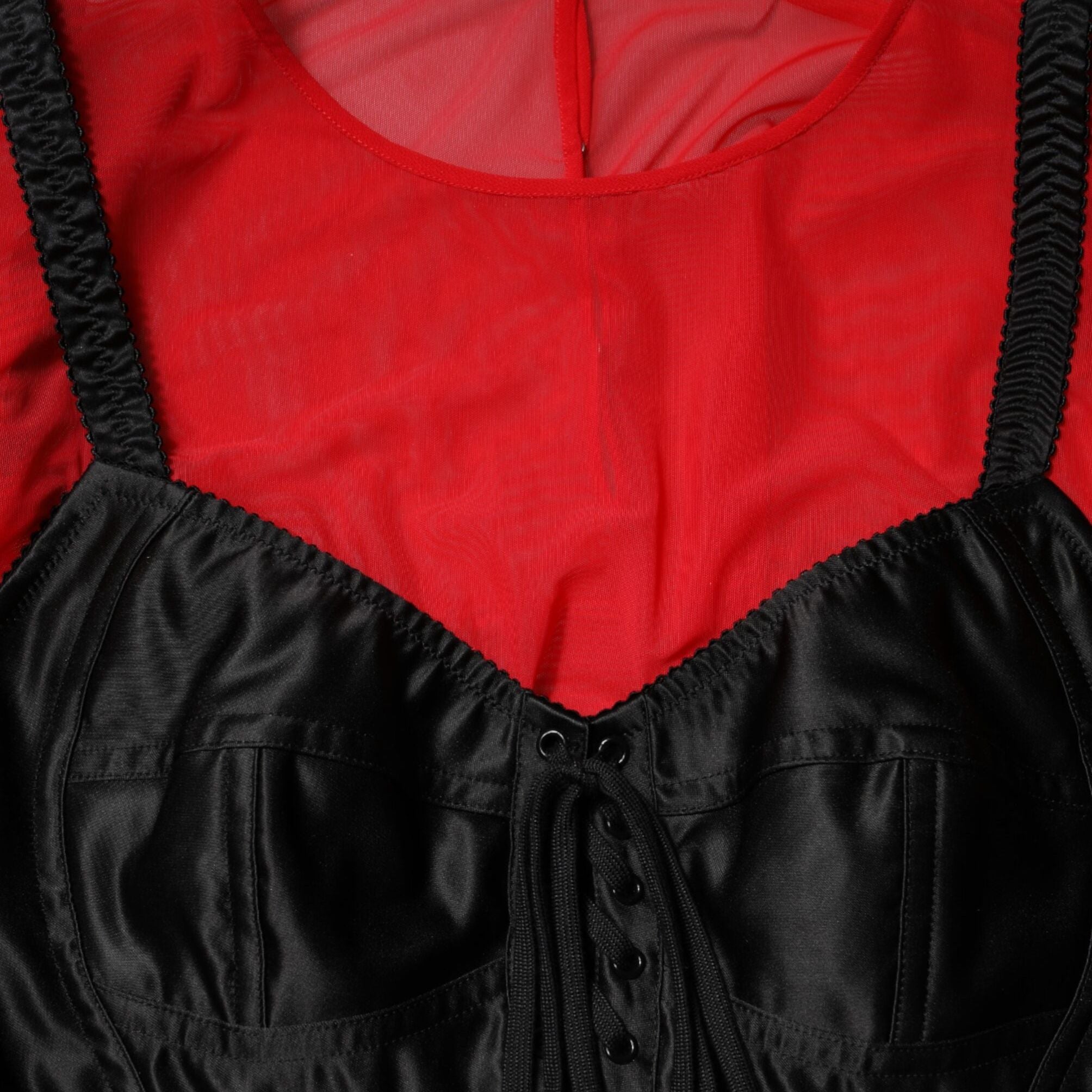 Dolce & Gabbana Red Black Bustier Detailing Long Sleeves Top