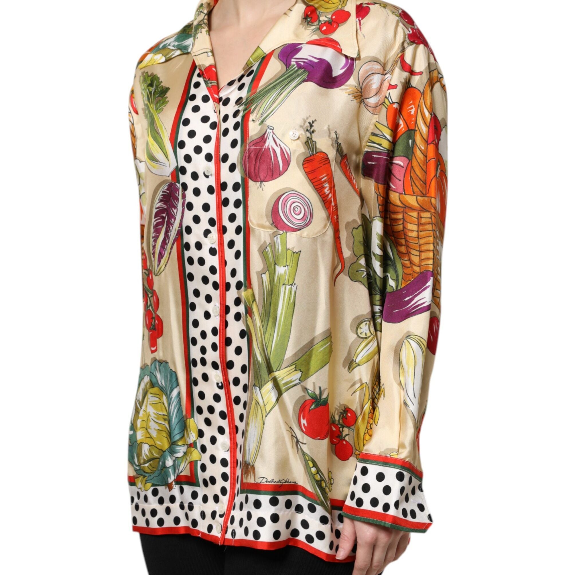 Dolce & Gabbana Multicolor Vegetables Silk Long Sleeves Top