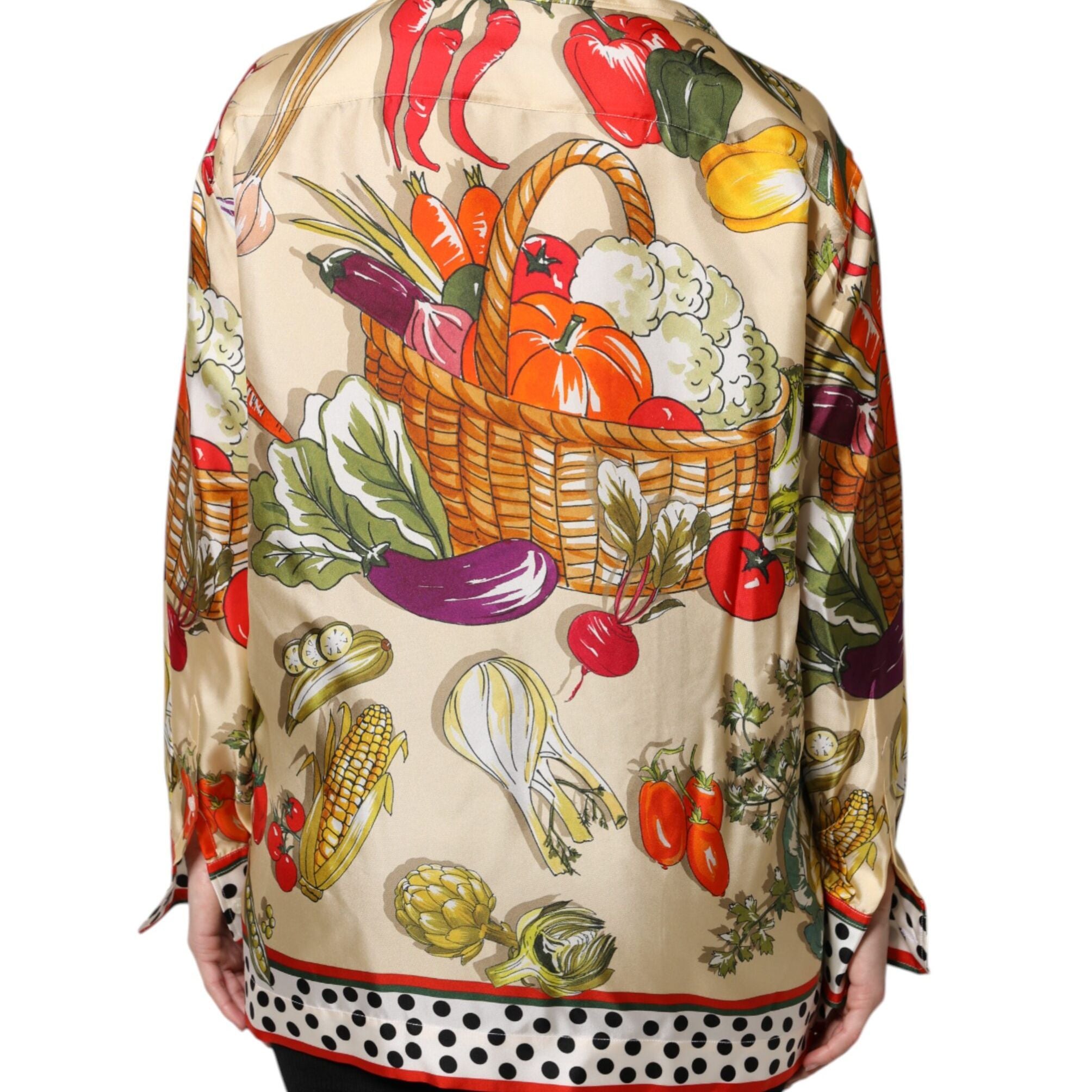 Dolce & Gabbana Multicolor Vegetables Silk Long Sleeves Top