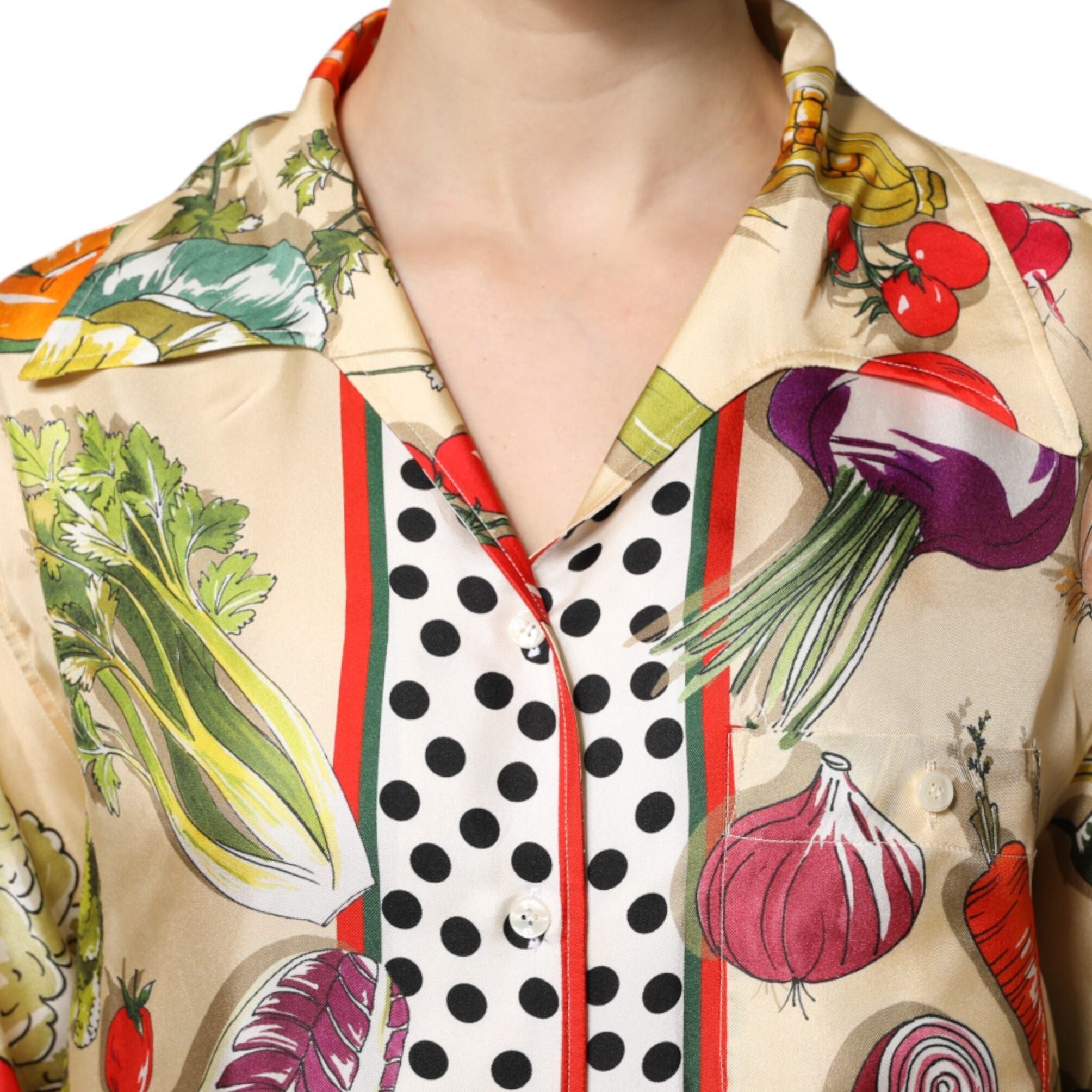 Dolce & Gabbana Multicolor Vegetables Silk Long Sleeves Top