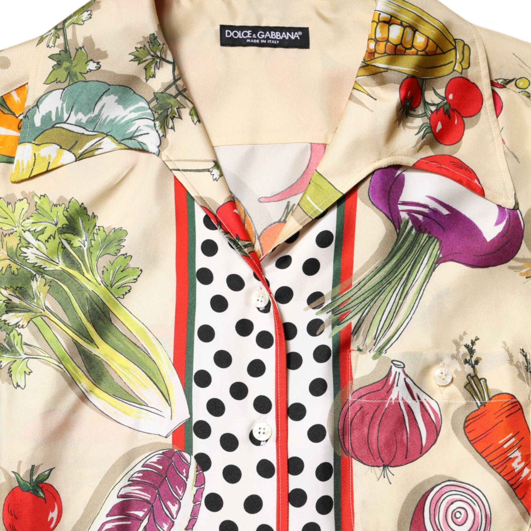 Dolce & Gabbana Multicolor Vegetables Silk Long Sleeves Top