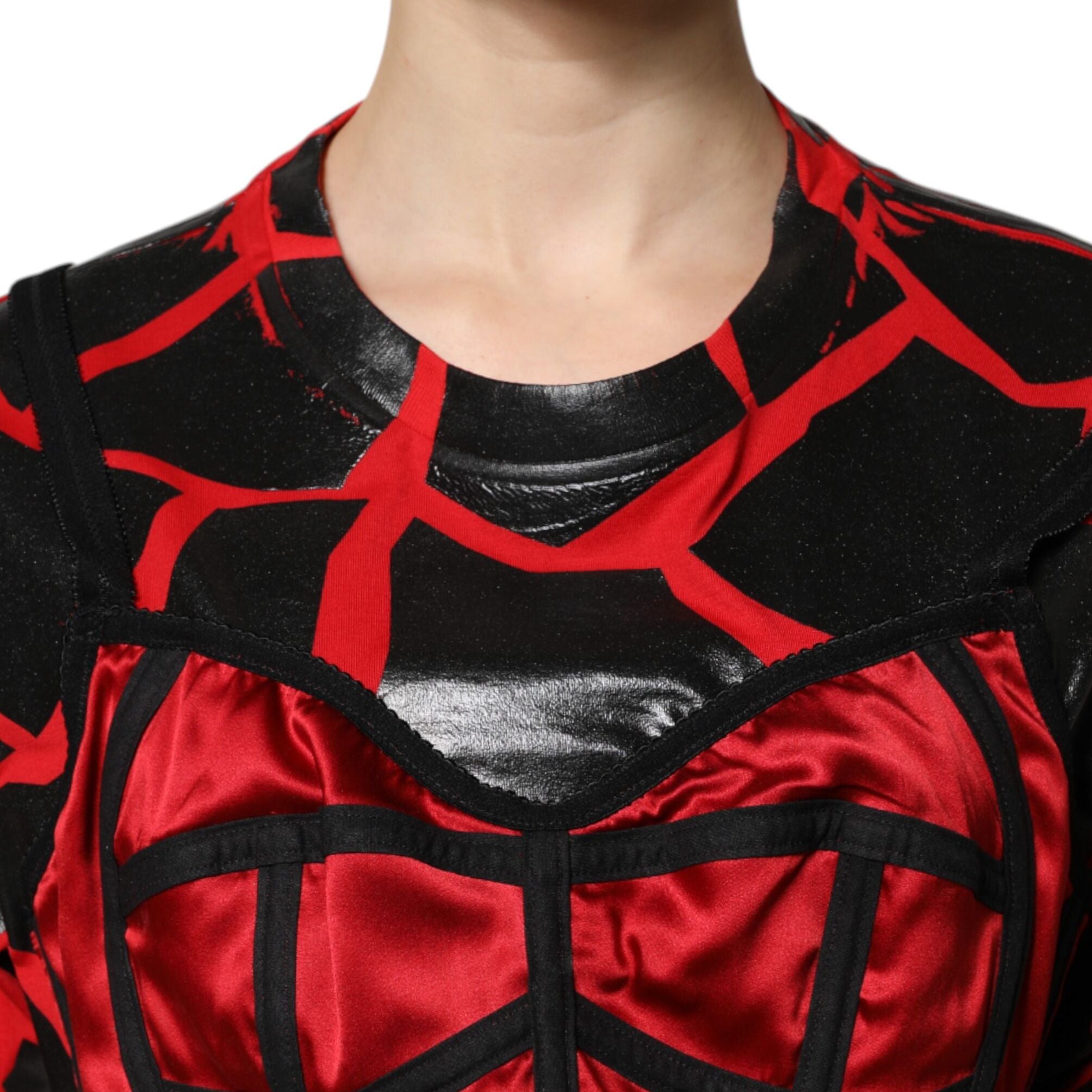 Dolce & Gabbana Red Black Cotton Bustier Detailing Cropped Top