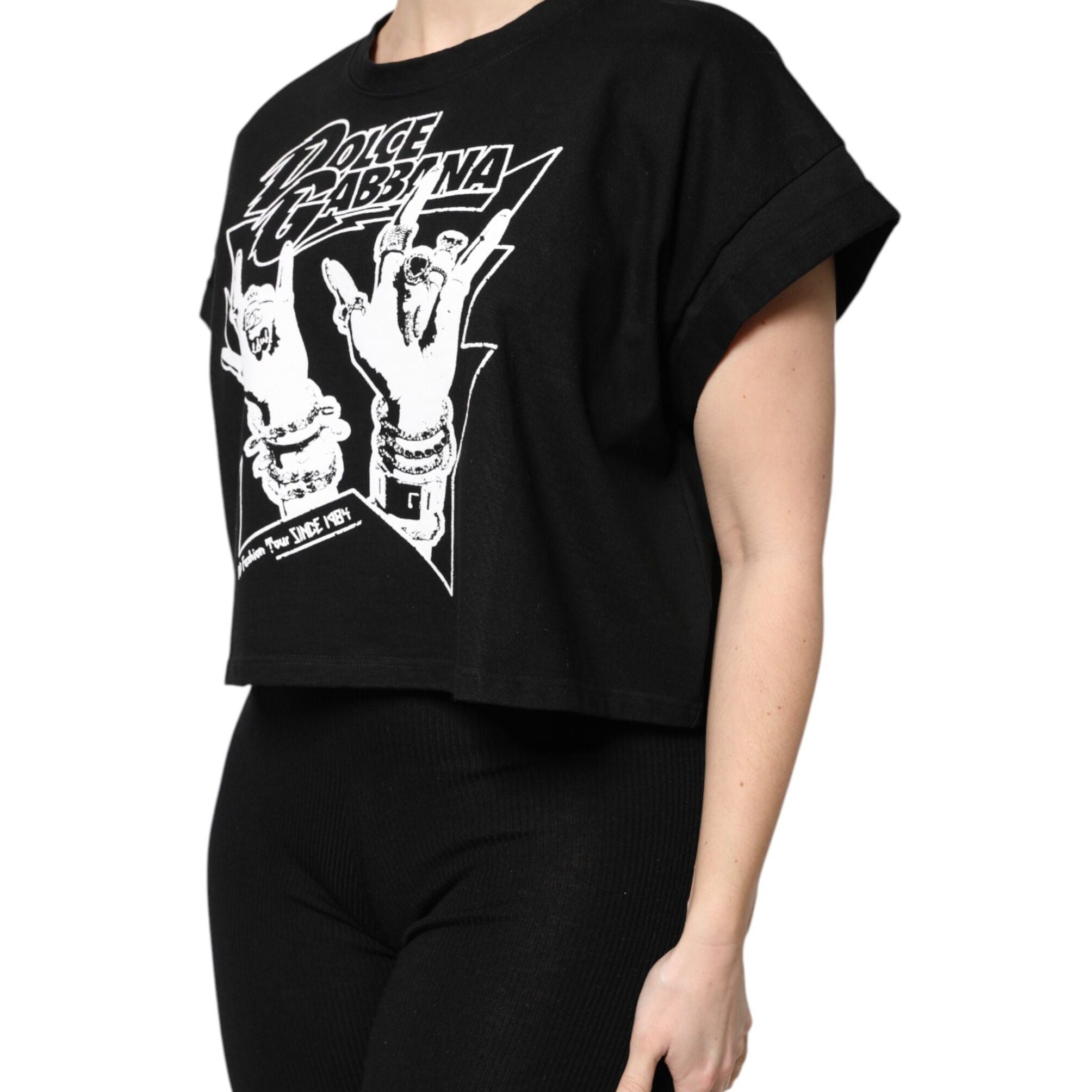 Dolce & Gabbana Black Cotton Printed Short Sleeves T-shirt