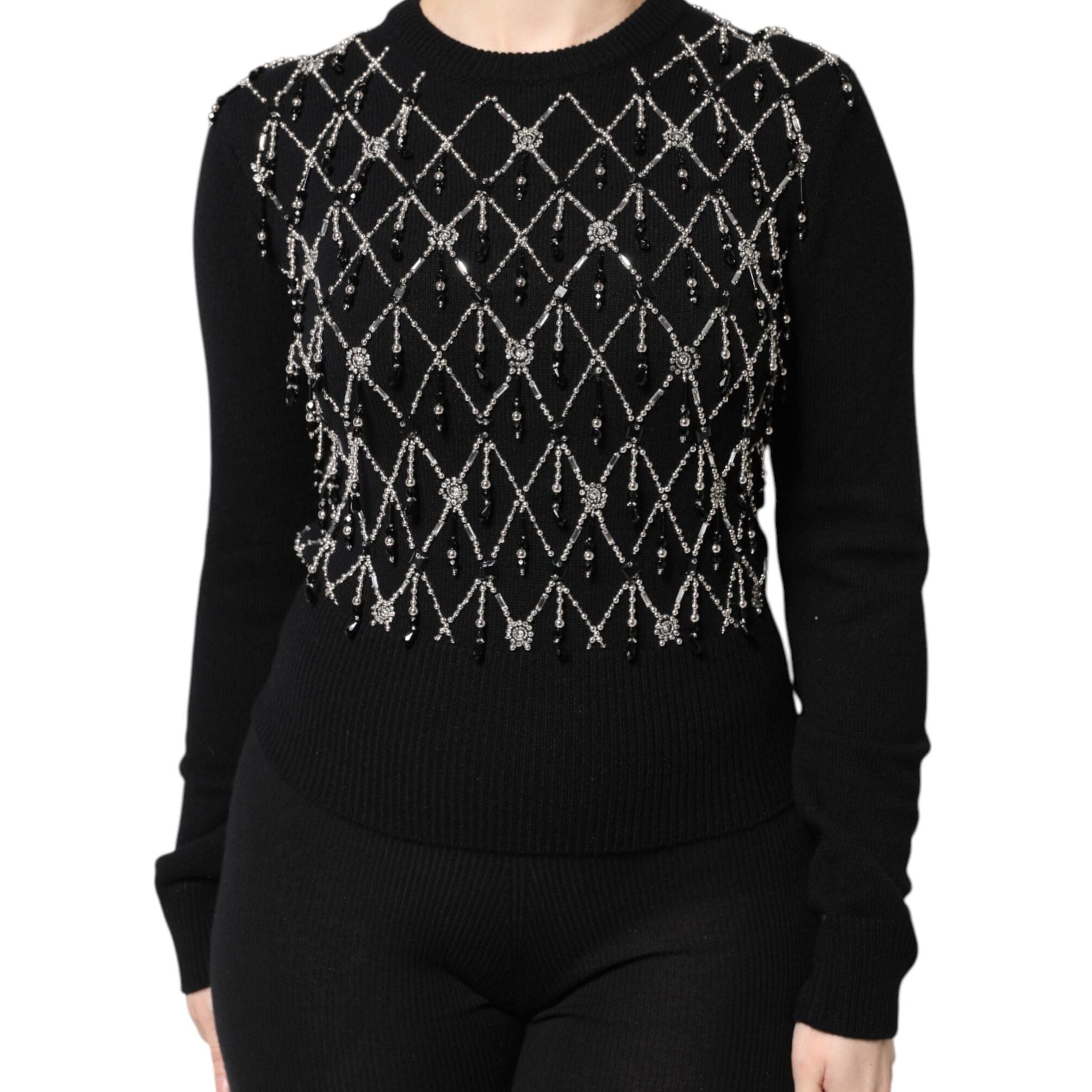 Dolce & Gabbana Black Cashmere Embellished Long Sleeves Top