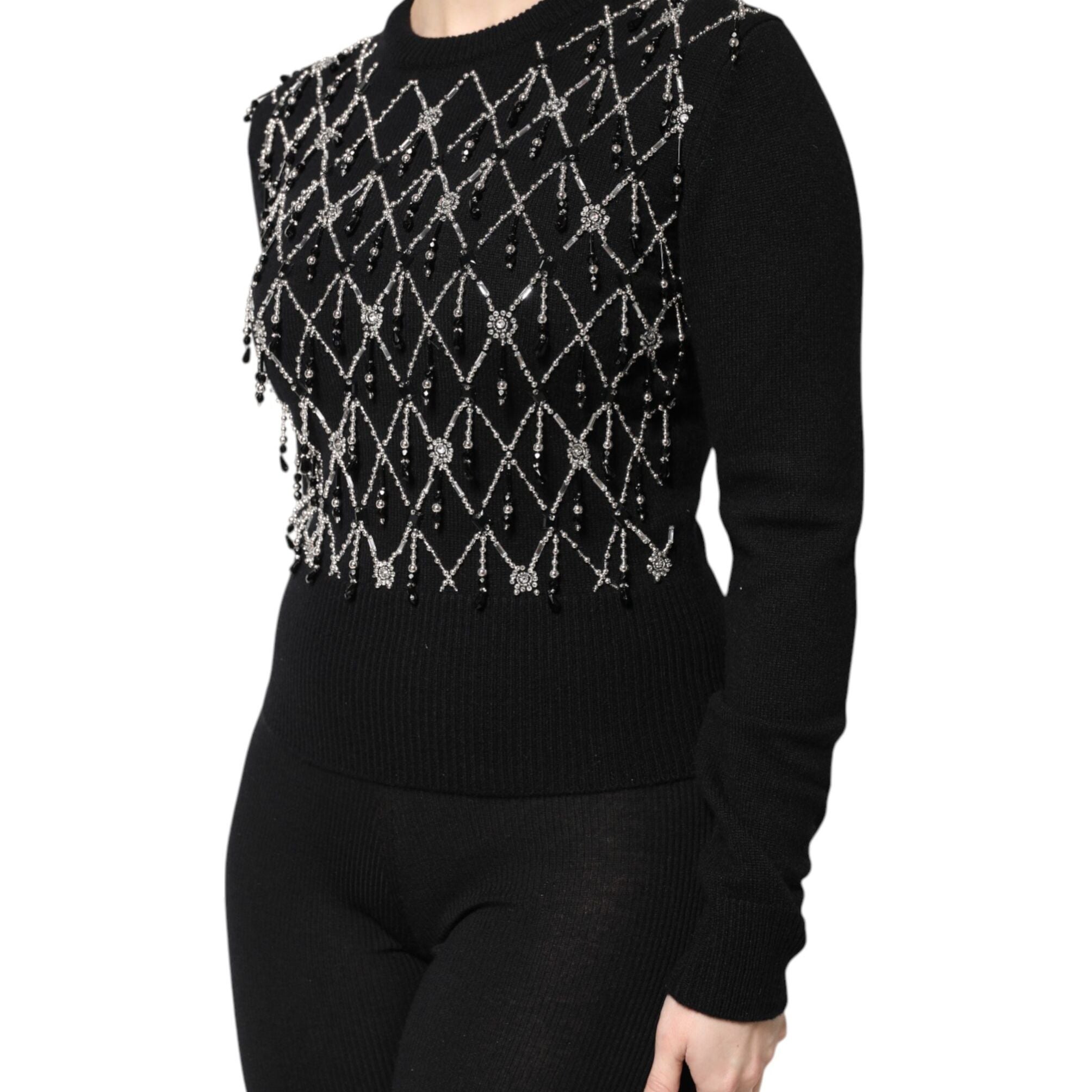 Dolce & Gabbana Black Cashmere Embellished Long Sleeves Top