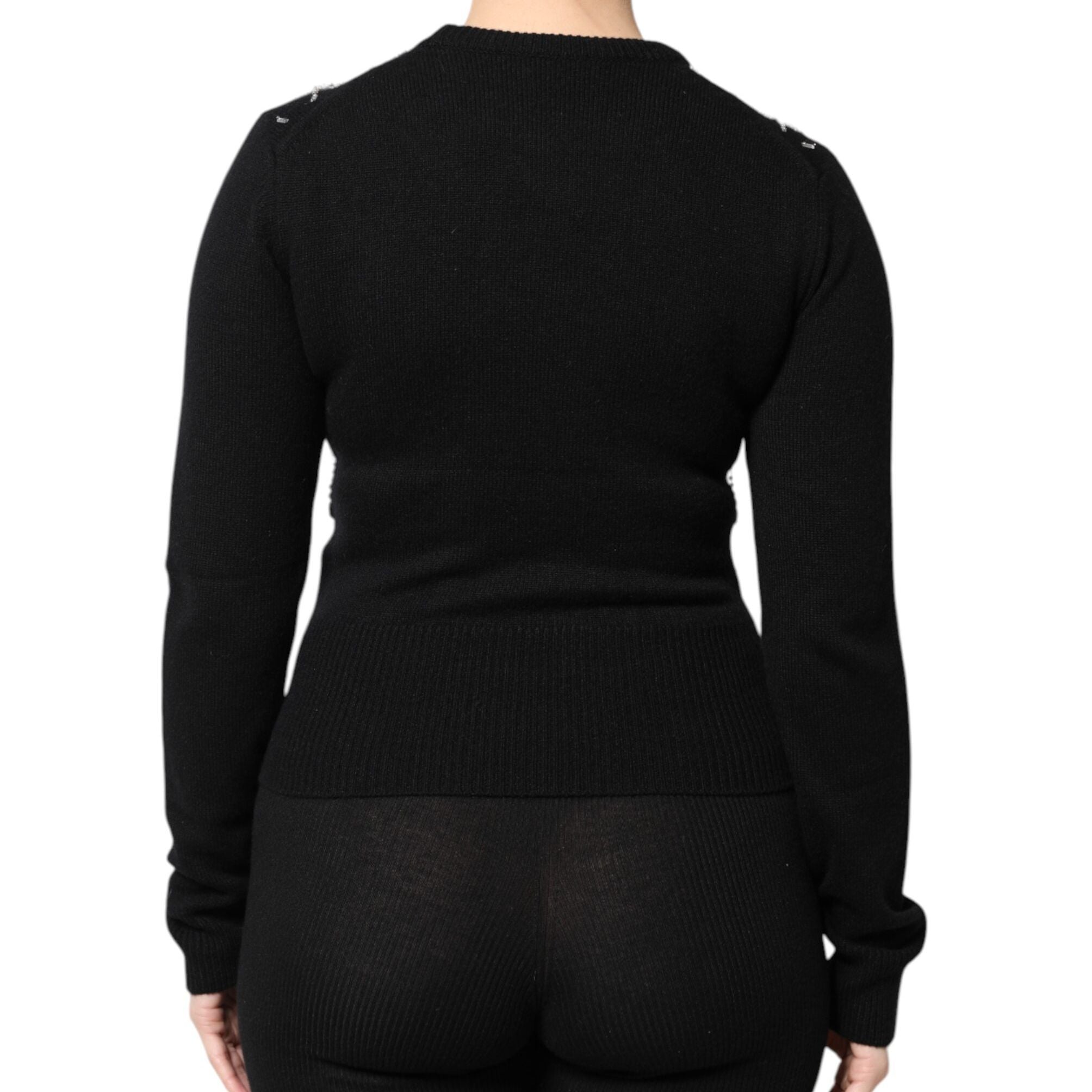 Dolce & Gabbana Black Cashmere Embellished Long Sleeves Top