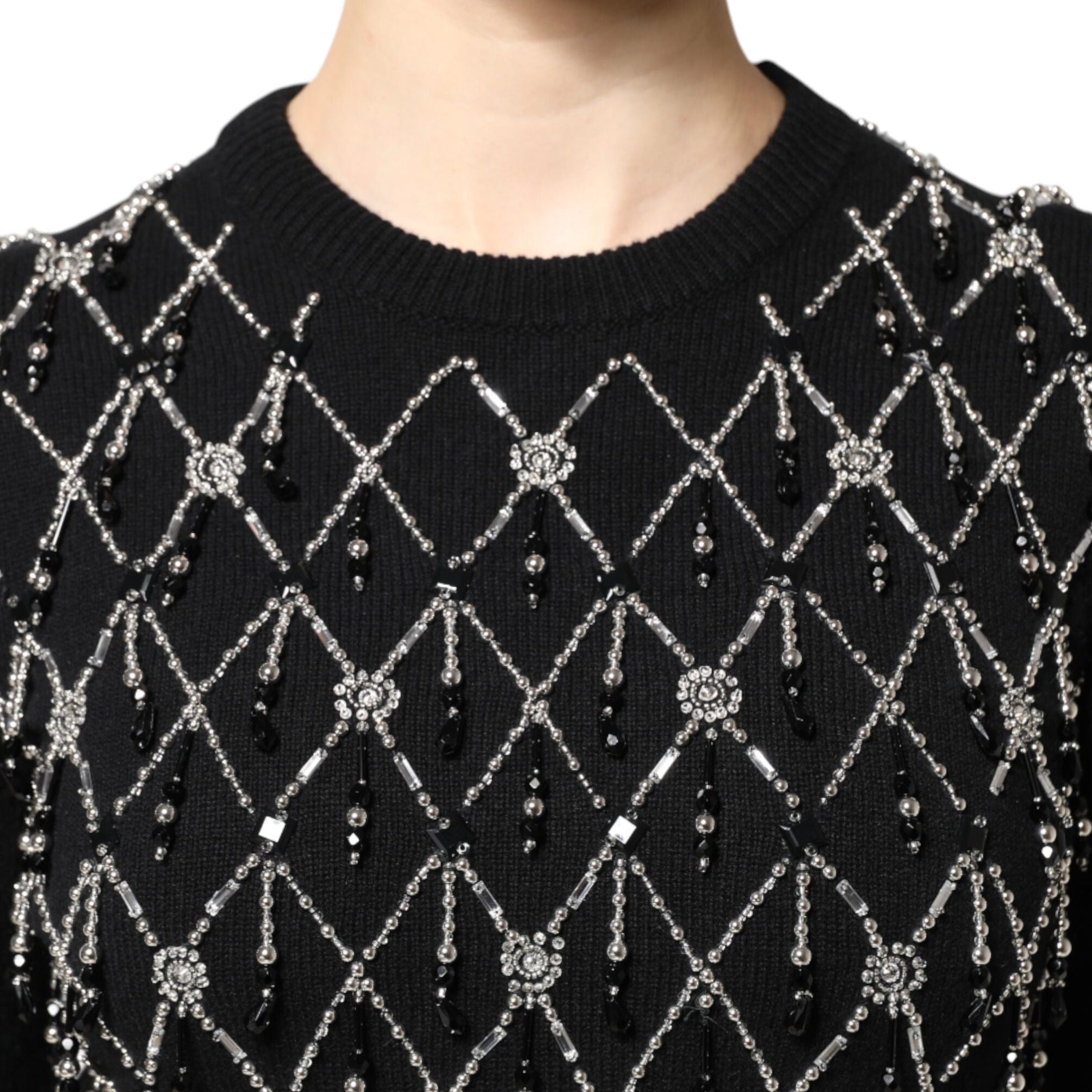 Dolce & Gabbana Black Cashmere Embellished Long Sleeves Top
