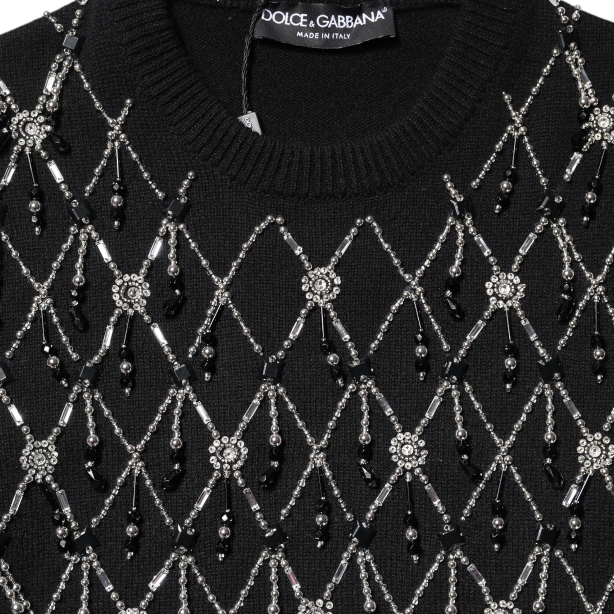 Dolce & Gabbana Black Cashmere Embellished Long Sleeves Top