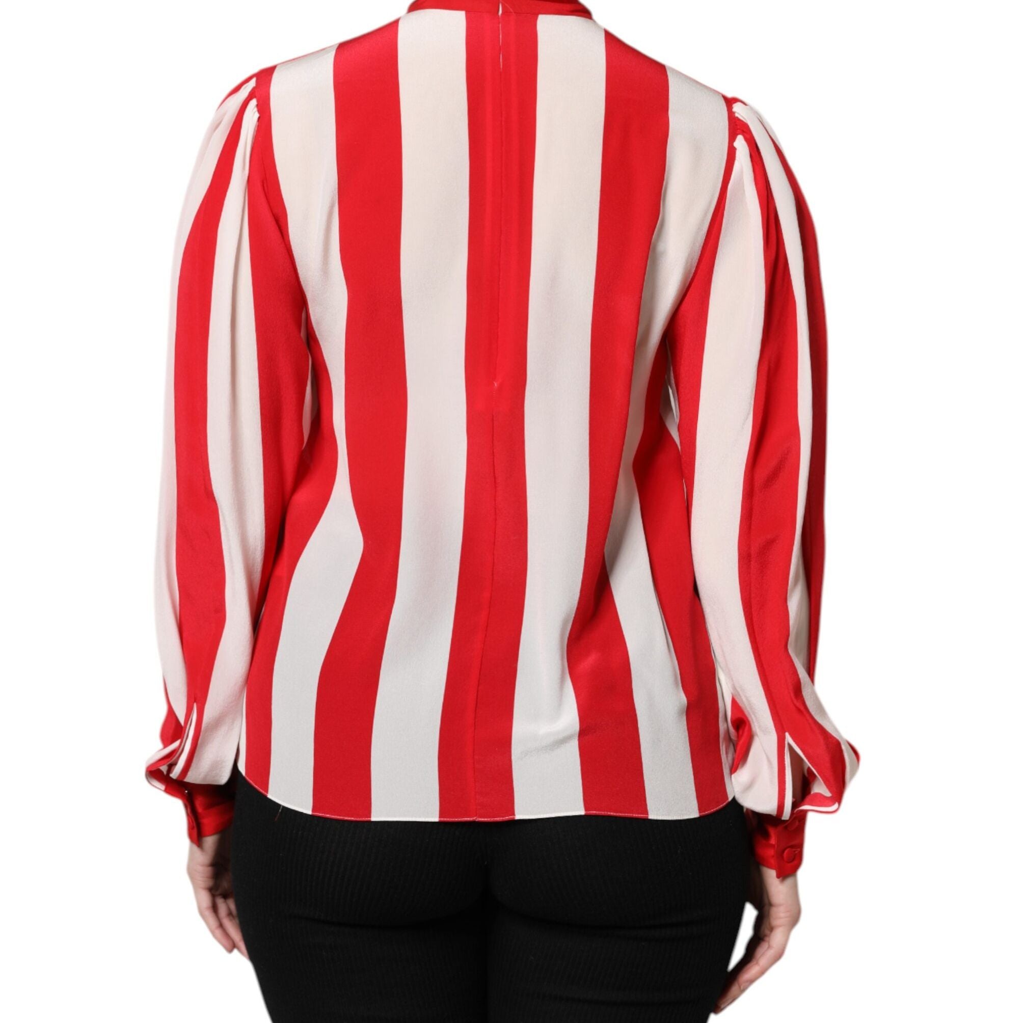 Dolce & Gabbana Red White Stripes Ascot Collar Blouse Top