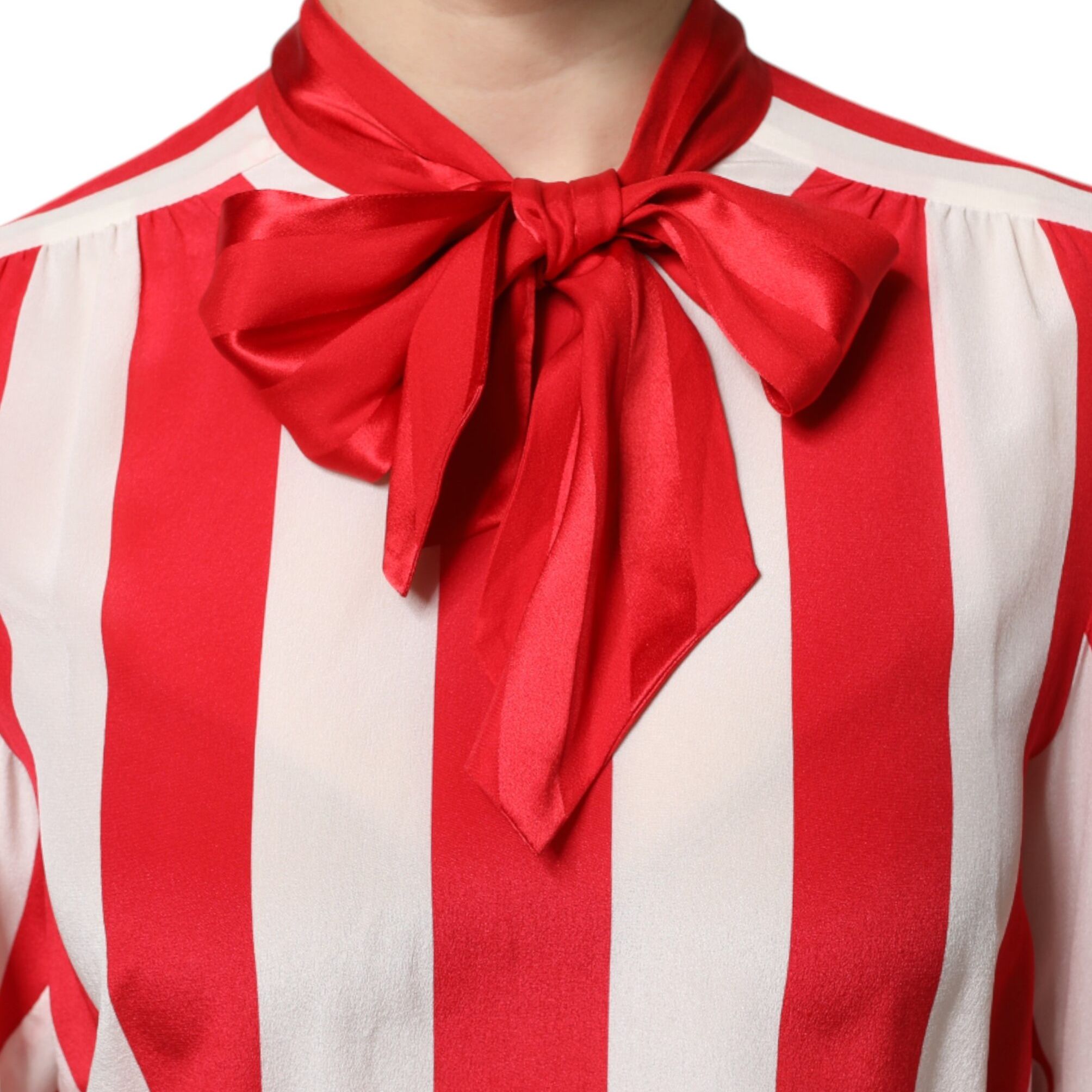 Dolce & Gabbana Red White Stripes Ascot Collar Blouse Top